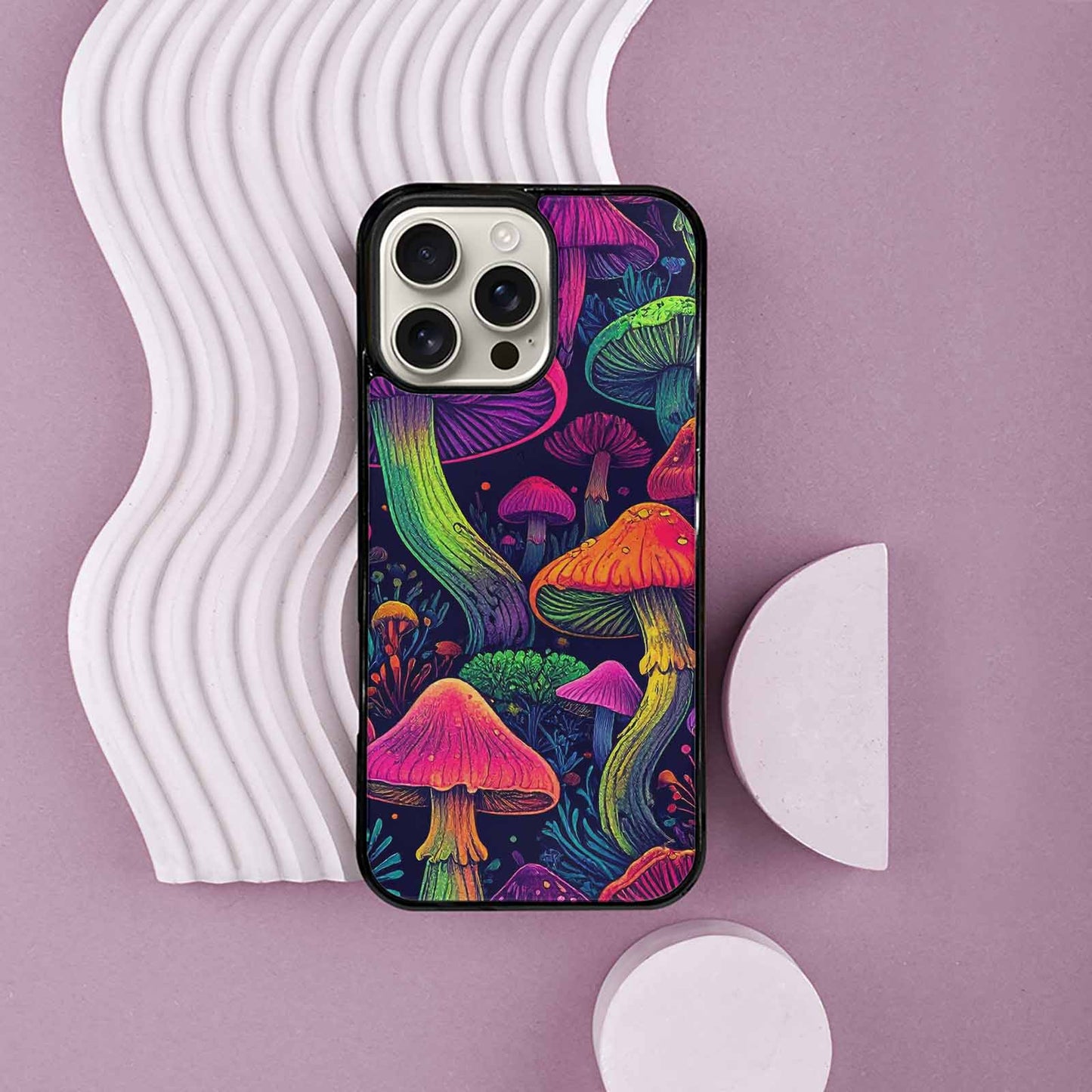 iPhone 16 Pro Max Case — Mushroom Psychedelic Art Seamless Pattern Vibrant, Customized Protective Case