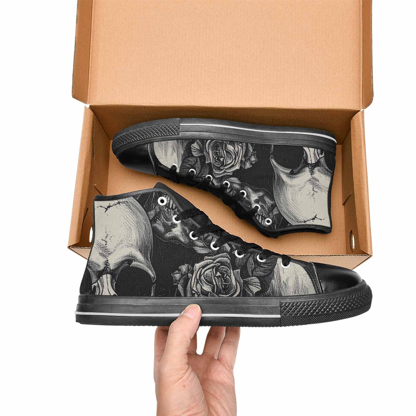WOMEN'S Skulls Roses Black Ink Alt High Top Canvas Aesthetic Custom Shoes