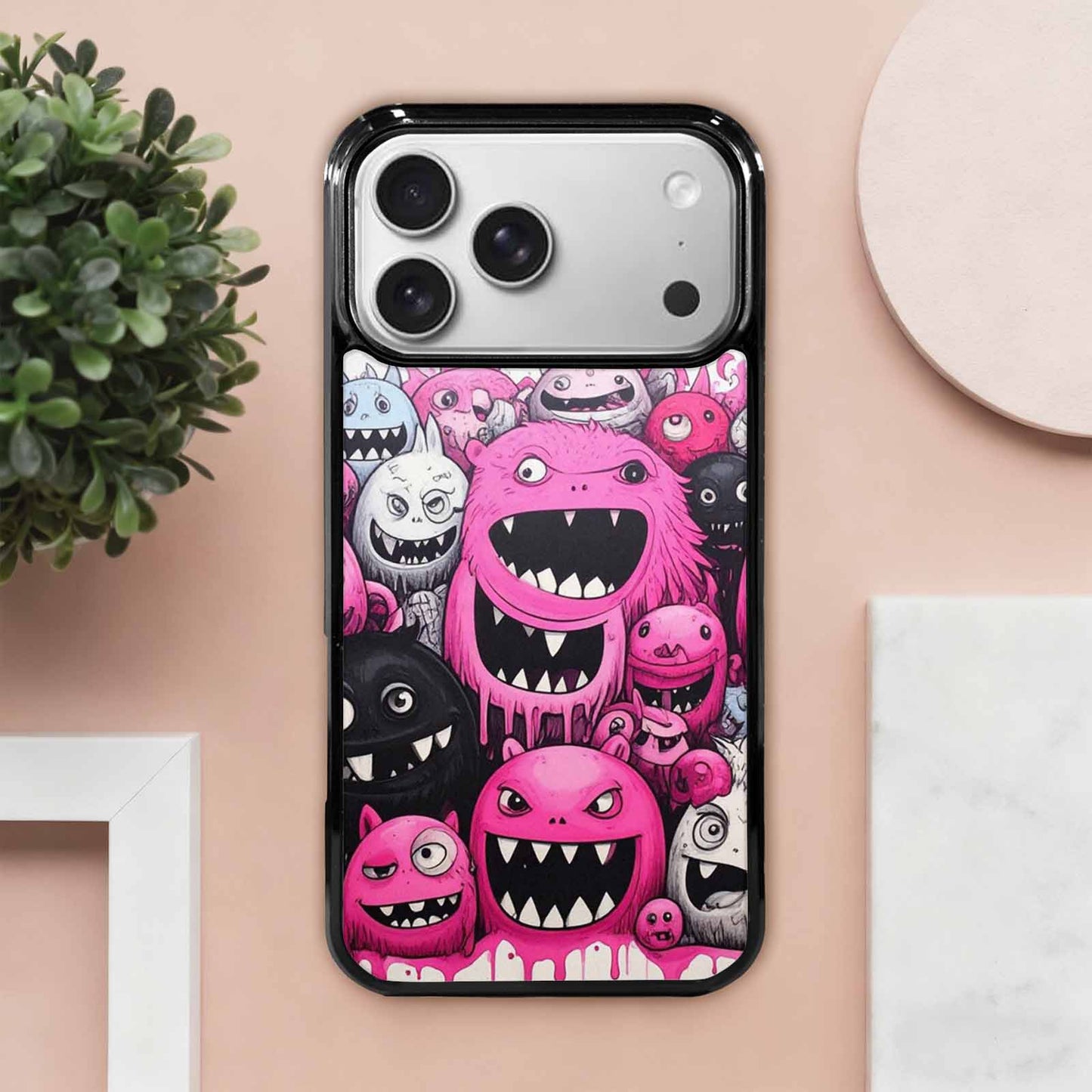 iPhone 17 Pro Max Case — Black & Pink Ink Cartoon Cute, Custom Print Case Cover