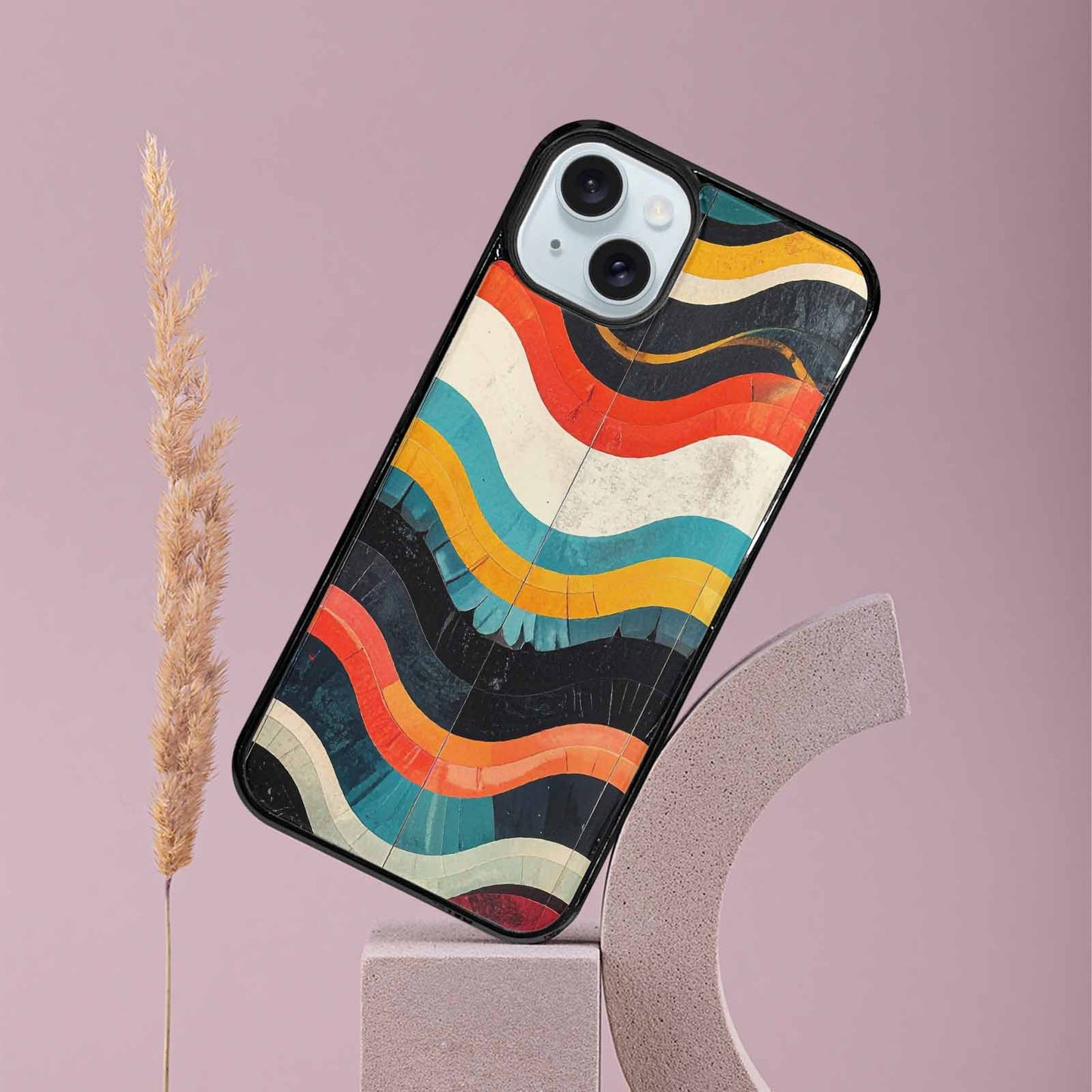iPhone 15 Plus Case — Retro Wave Scallop Stripe Small Fpz, Personalized Phone Case