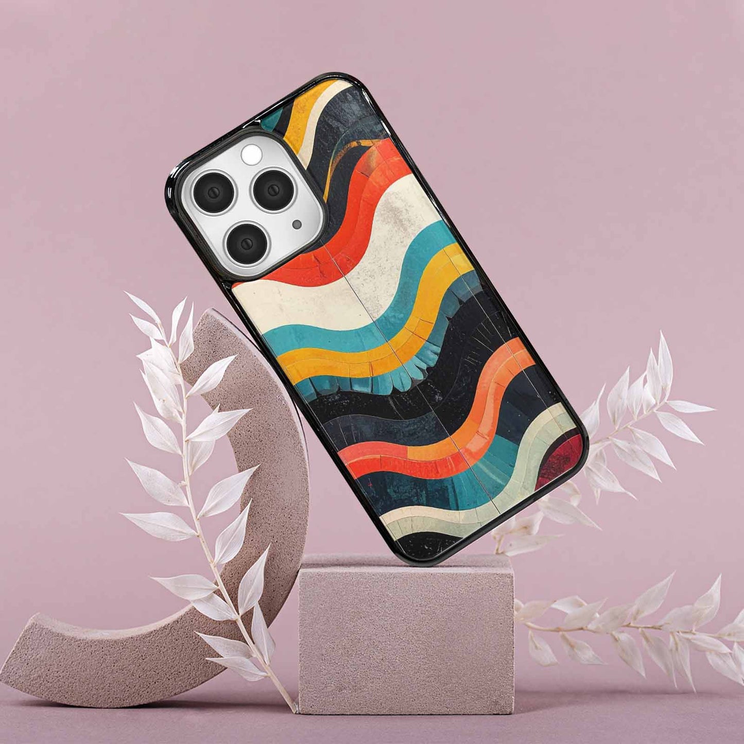 iPhone 15 Pro Max Case — Retro Wave Scallop Stripe Small Wavy, Custom Printed Phone Case