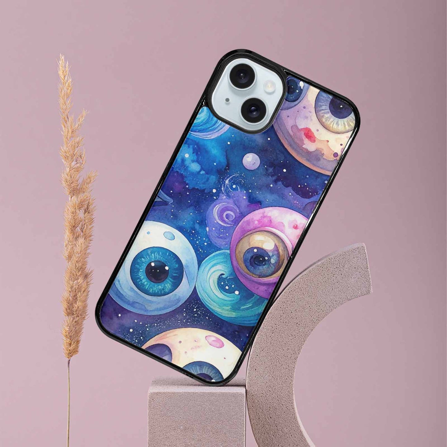 iPhone 15 Plus Case — Cartoon Eyeballs Galaxy, Custom Art Phone Cover