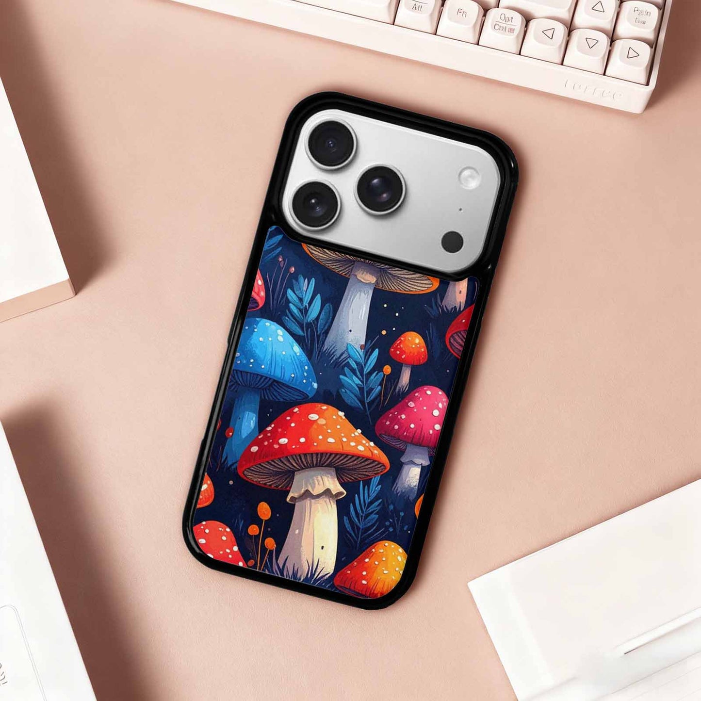 iPhone 17 Pro Case — Vivid Winter Mushroom Seamless Cartoon Cute, Custom Printed Phone Case