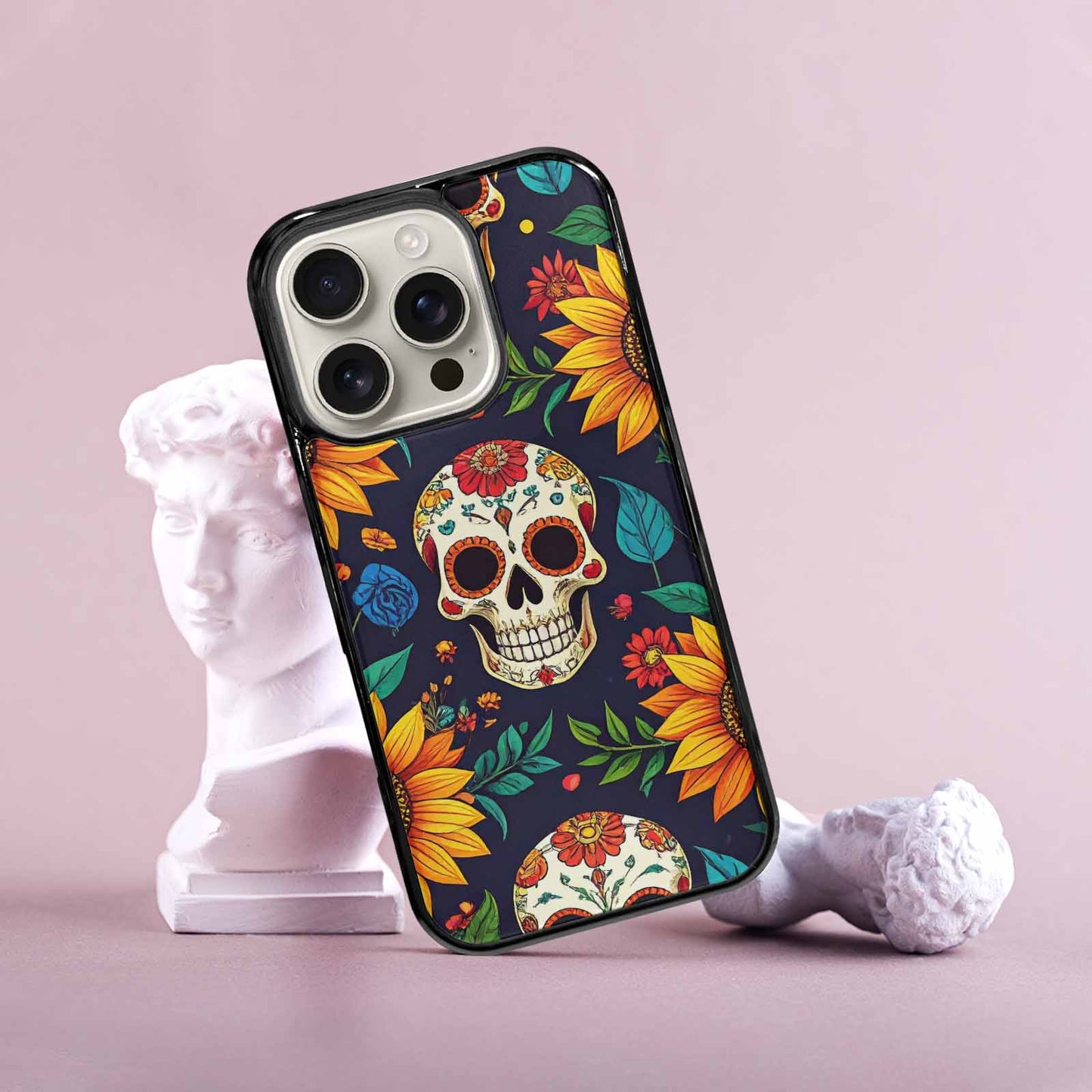iPhone 16 Pro Case — Sunflowers Hundreds Of Skulls Art Seamless, Custom Phone Case