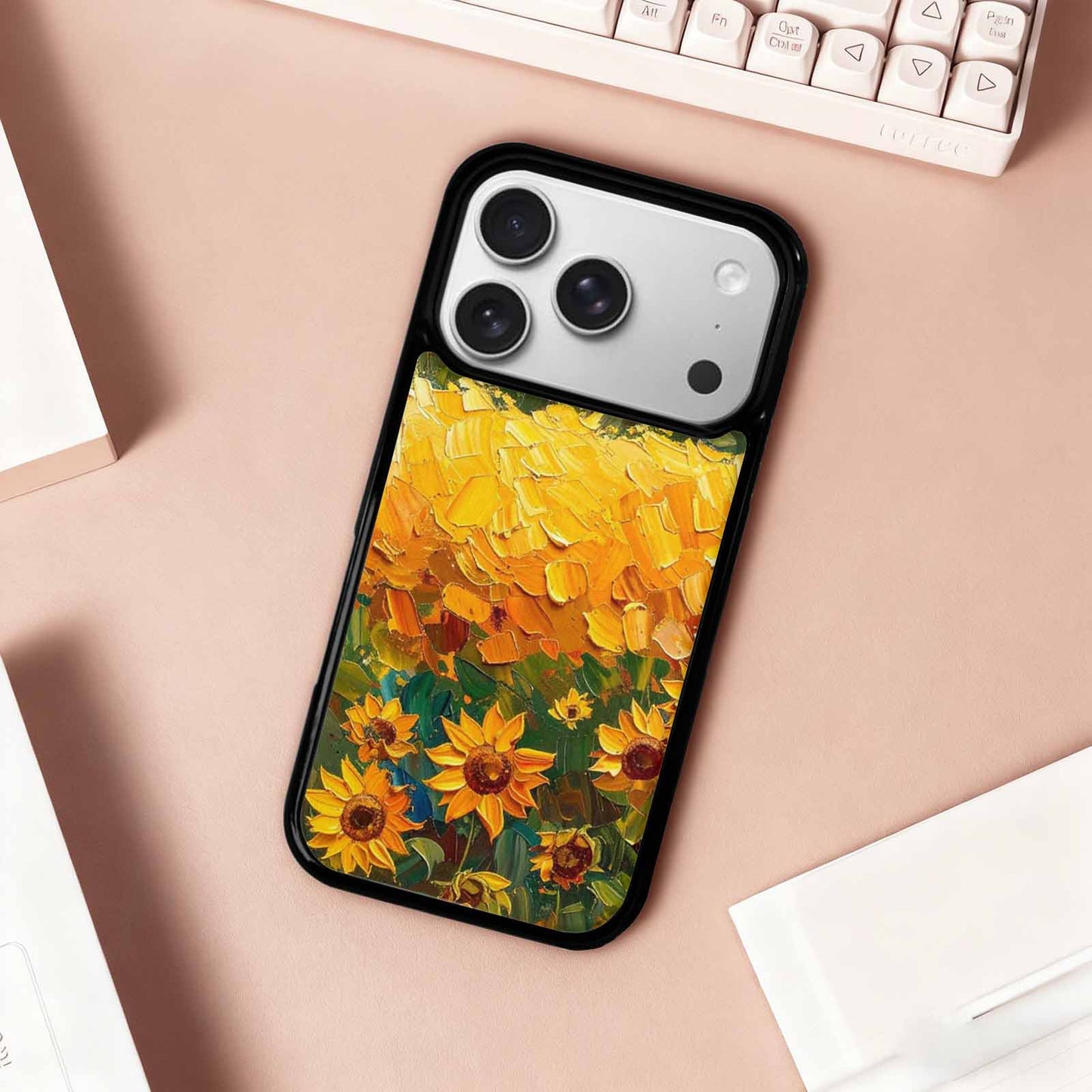 iPhone 17 Pro Case — Impressionist Sunflower Brushstroke Pattern Hundreds Floral, Original Design Phone Case