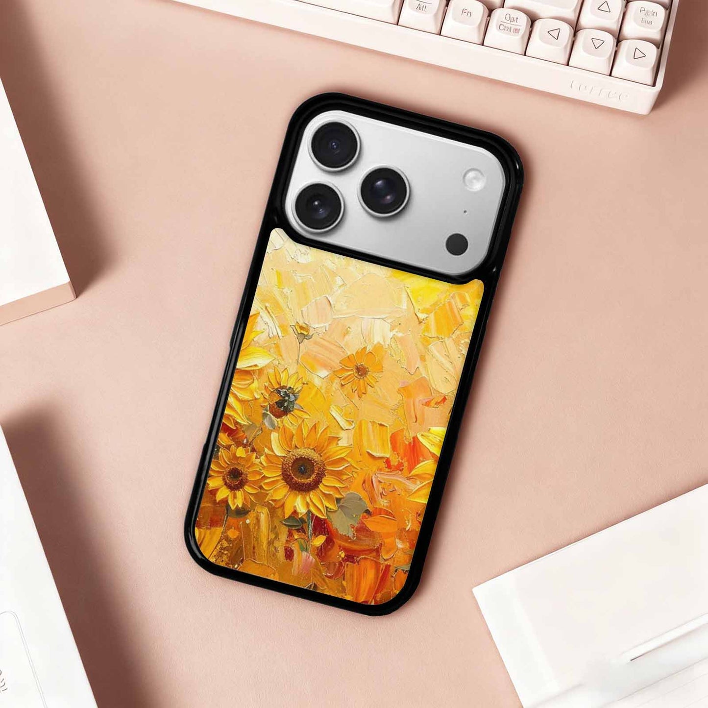 iPhone 17 Pro Case — Impressionist Sunflower Brushstroke Pattern Hundreds Floral, Custom Art Phone Cover