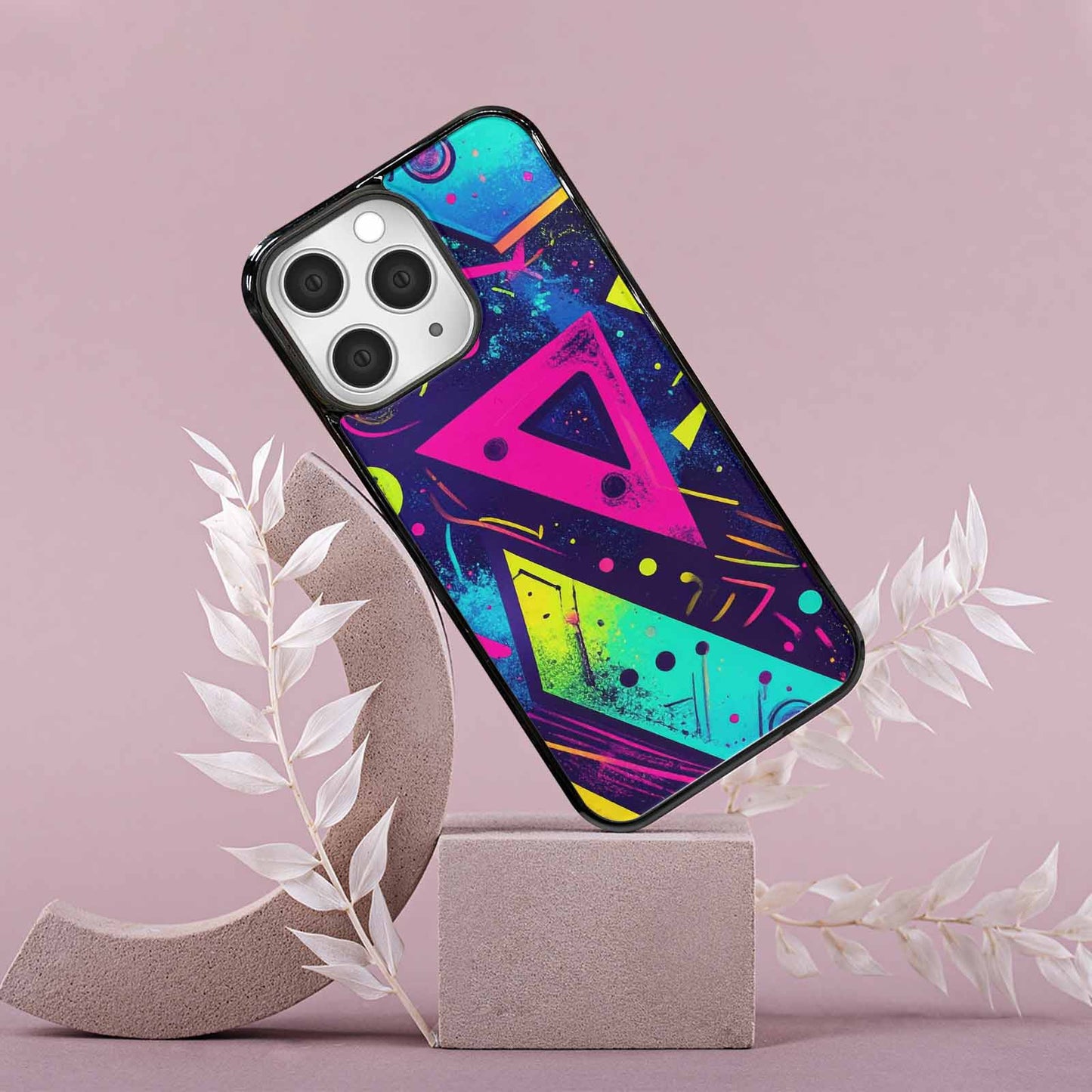 iPhone 15 Pro Max Case — Memphis Squiggles Triangles Dots, Custom Print Case Cover