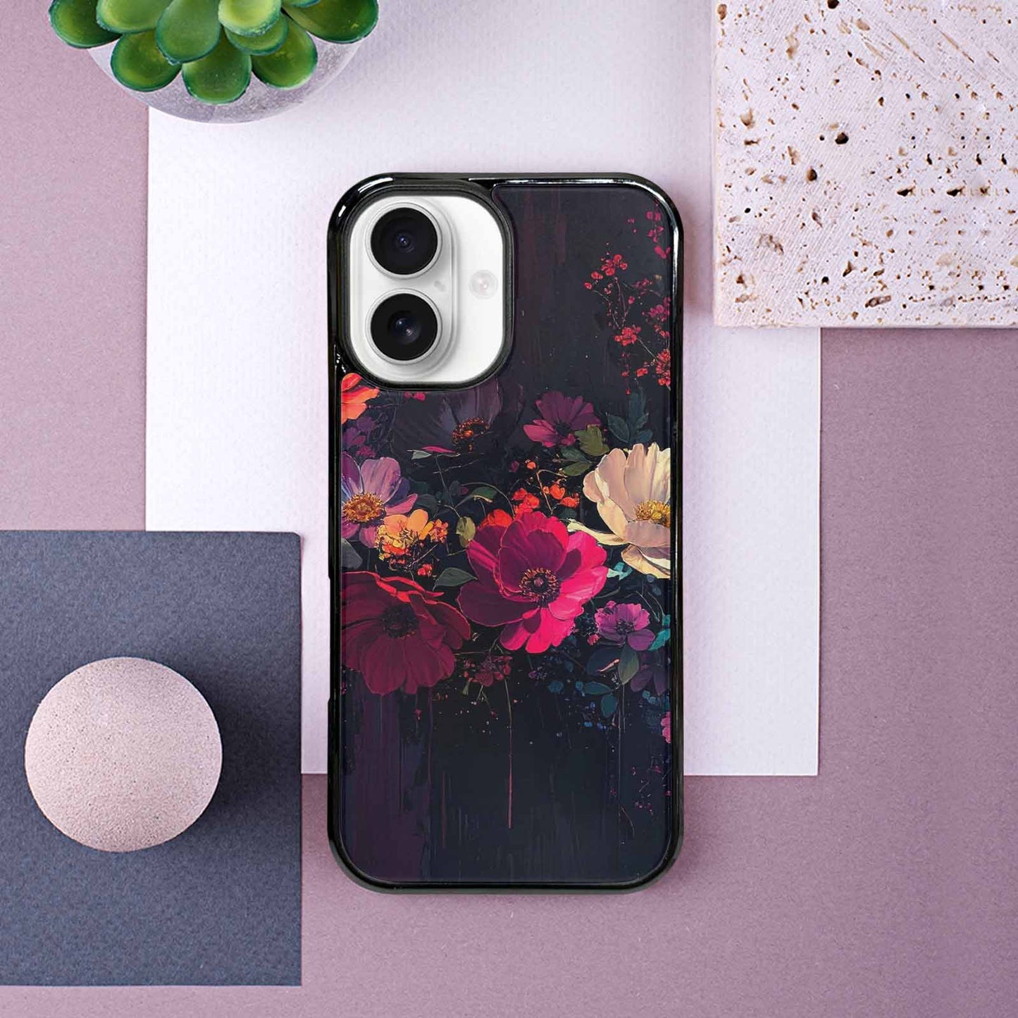 iPhone 16 Case — Shadowy Glitch Floral Pattern Hundreds Of, Custom Print Case Cover
