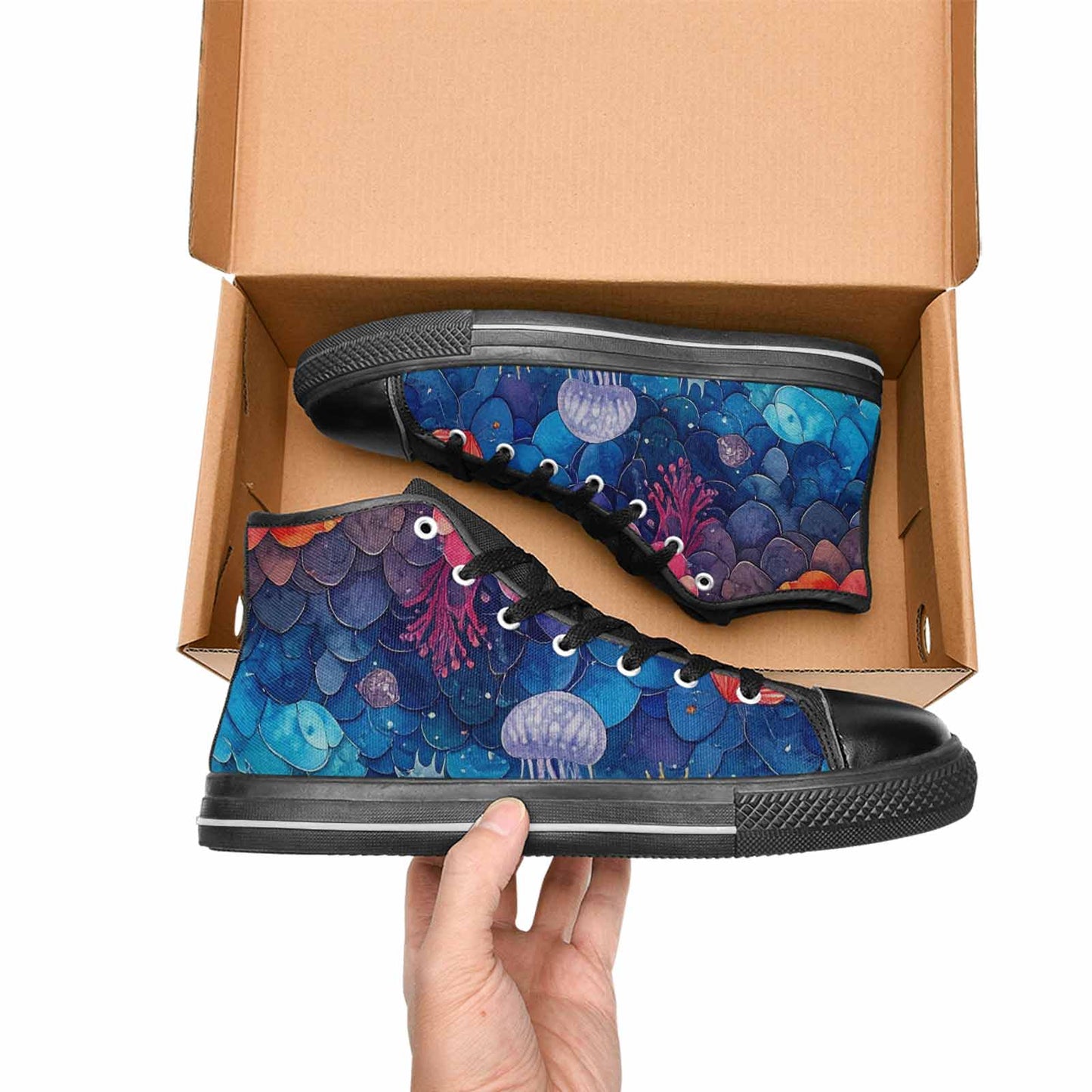 WOMEN'S Fish Scale Coral High Top Canvas Neon Fantasy Sneakers