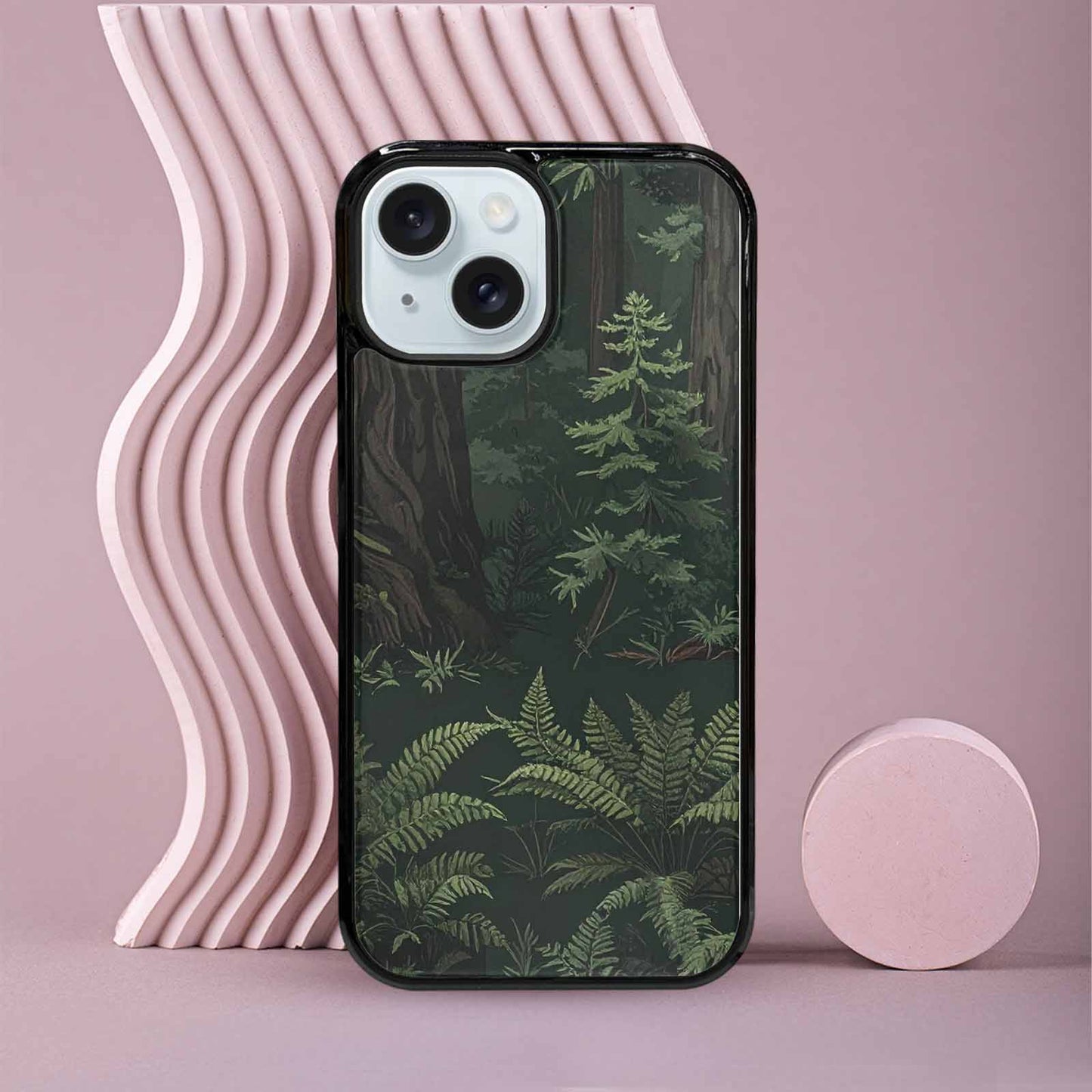 iPhone 15 Case — Seamless Pattern Ancient Redwood Forest Giant, Custom Art Phone Cover