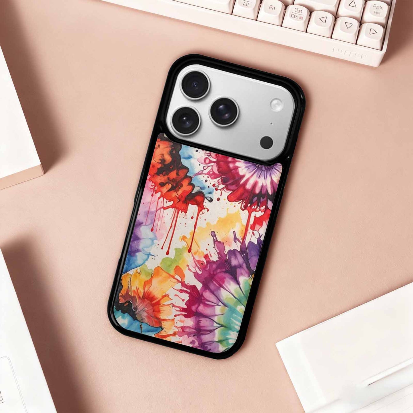 iPhone 17 Pro Case — Tie Dye Swirls Black Red Tie, Custom Phone Case