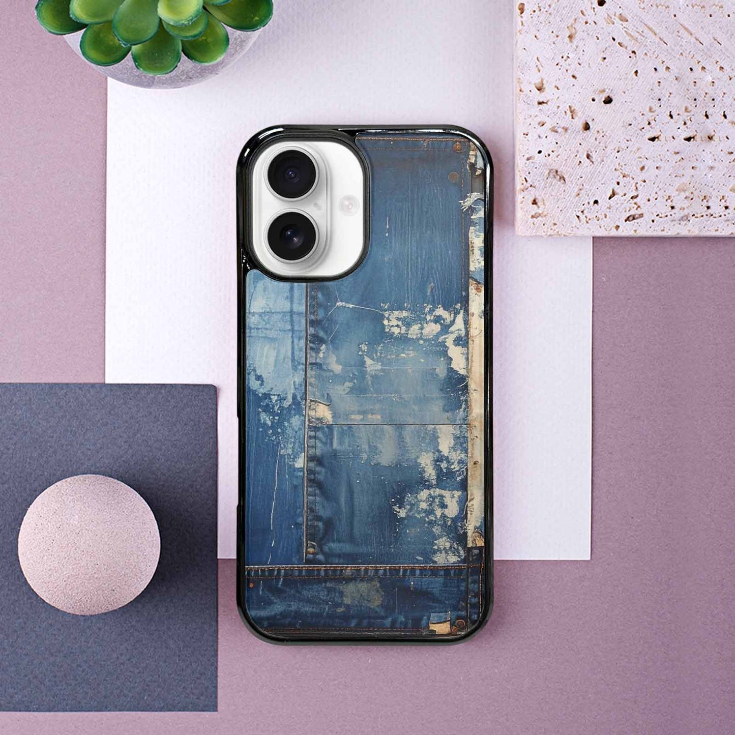 iPhone 16 Case — Denim Distressed Textures Print Edge To, Original Design Phone Case