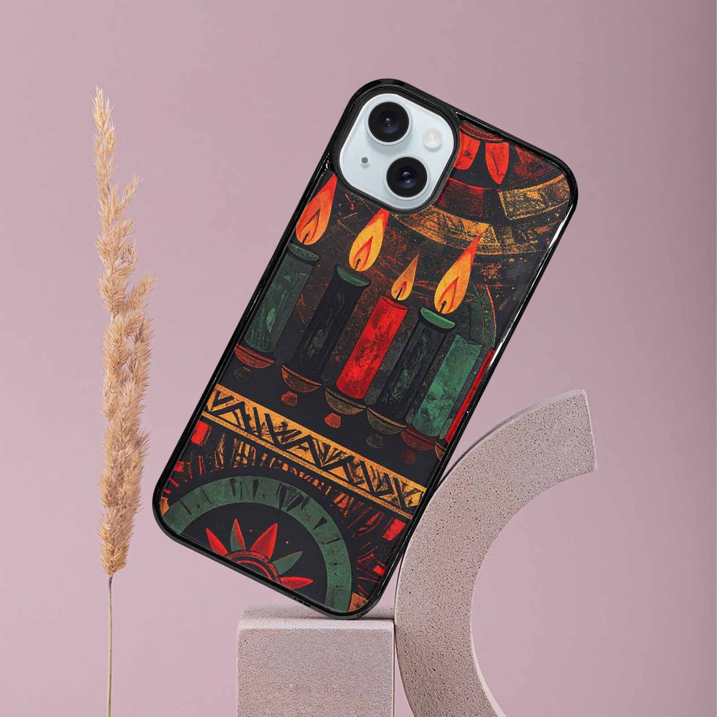 iPhone 15 Plus Case — Kwanzaa Kinara Pattern Seamless Repeat African, Original Design Phone Case