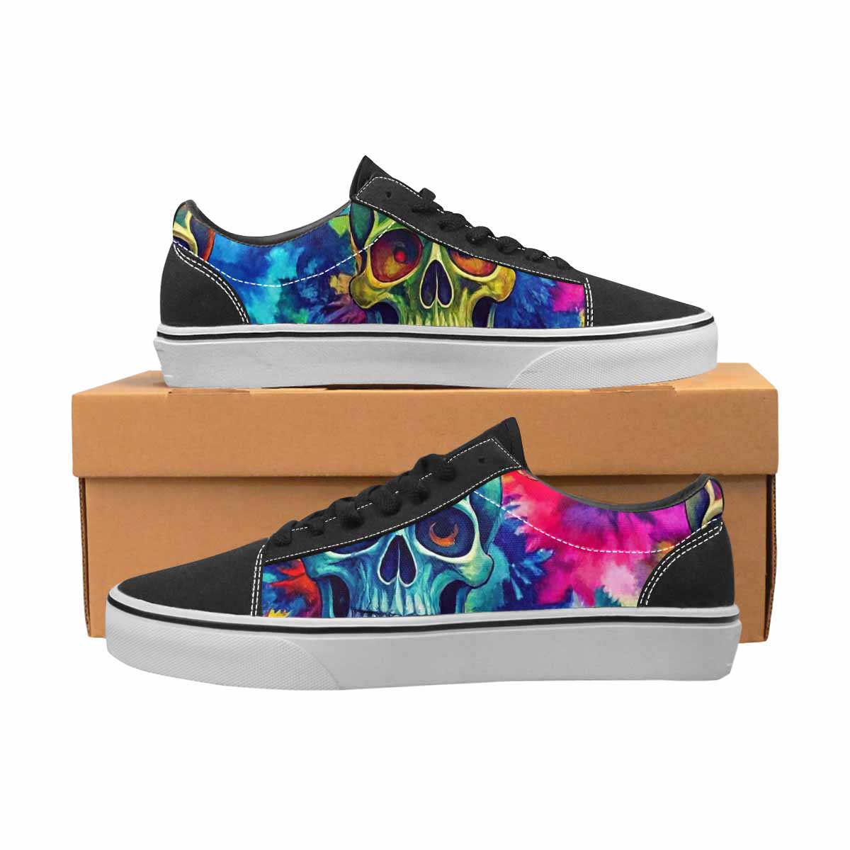 WOMEN'S Tie Dye Skulls Print Canvas Lace-Up Dark Academia Custom Shoes