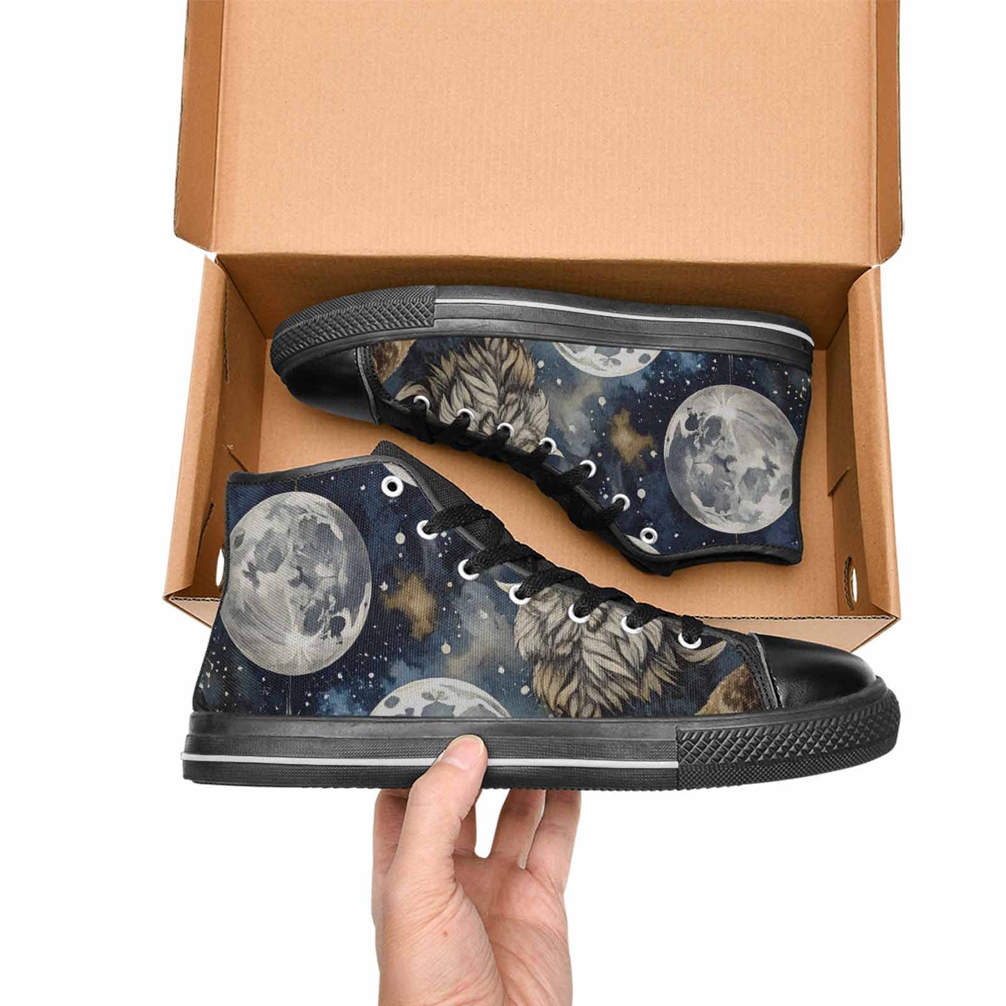 MEN'S Wolf Silhouette Moon High Top Canvas Surreal Shoes