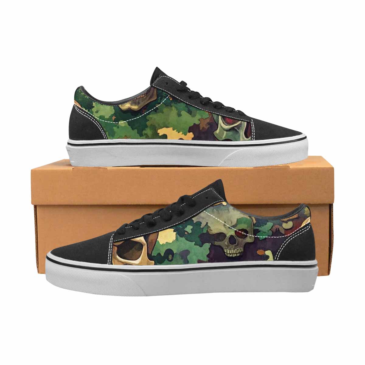 WOMEN'S Skulls Camo Skulls Lace-Up Canvas Dreamcore Custom Shoes