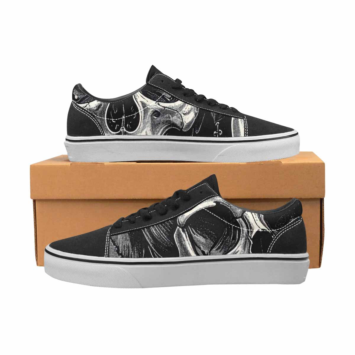 WOMEN'S Skulls Roses Black Ink Canvas Lace-Up Wallpaper Art Custom Sneakers