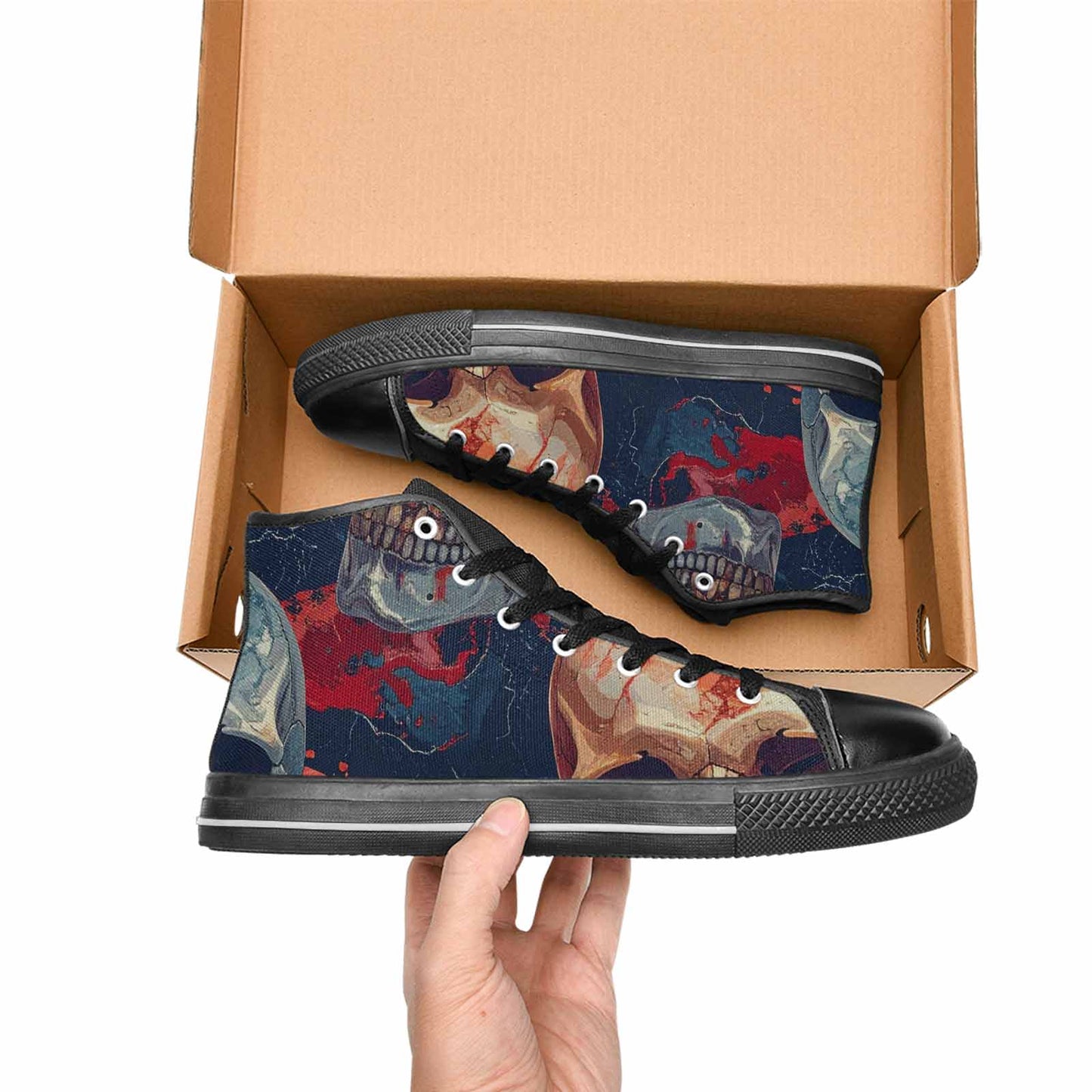 MEN'S Marble Skull High Top Canvas Vivid Custom Shoes