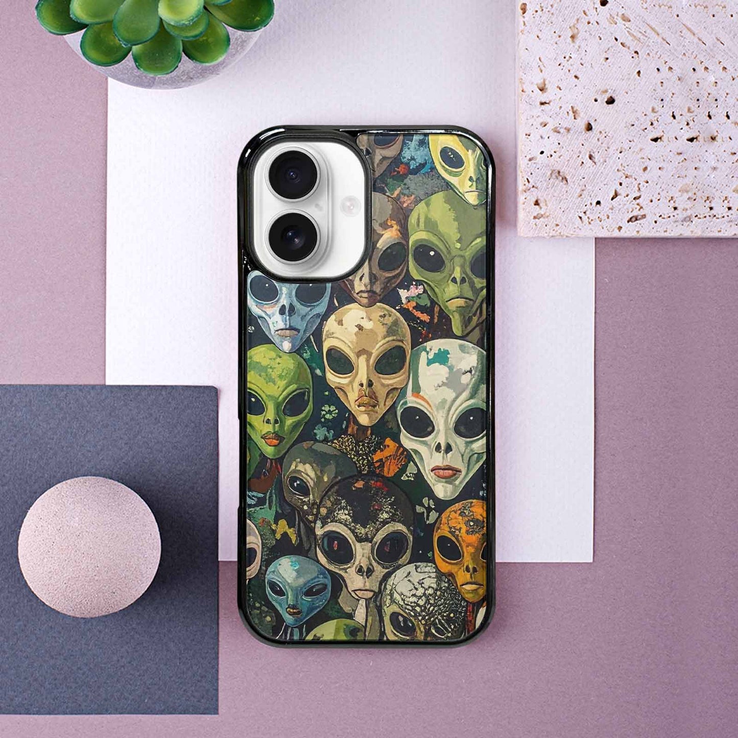 iPhone 16 Case — Aliens Camo Aliens Pattern Hundreds Of, Custom Printed Phone Case