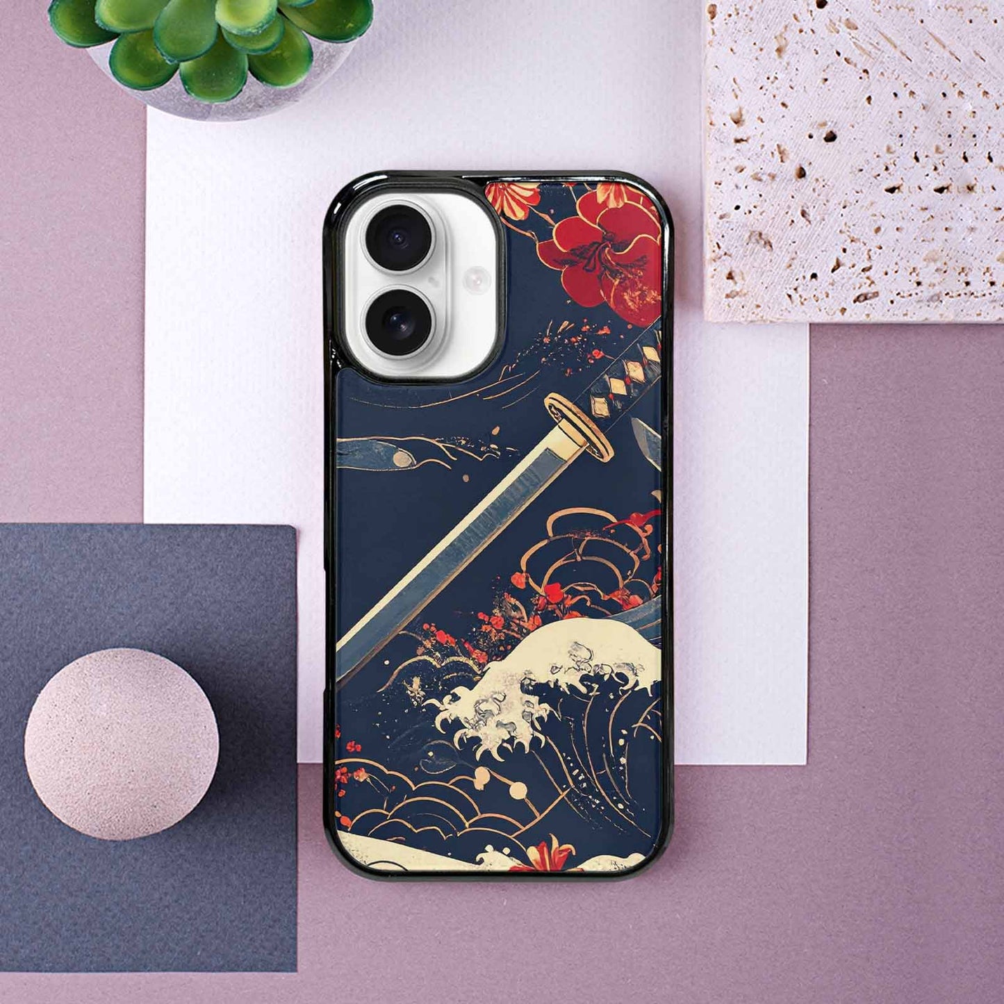 iPhone 16 Case — Samurai Art Repeat Pattern, Unique Phone Case Design