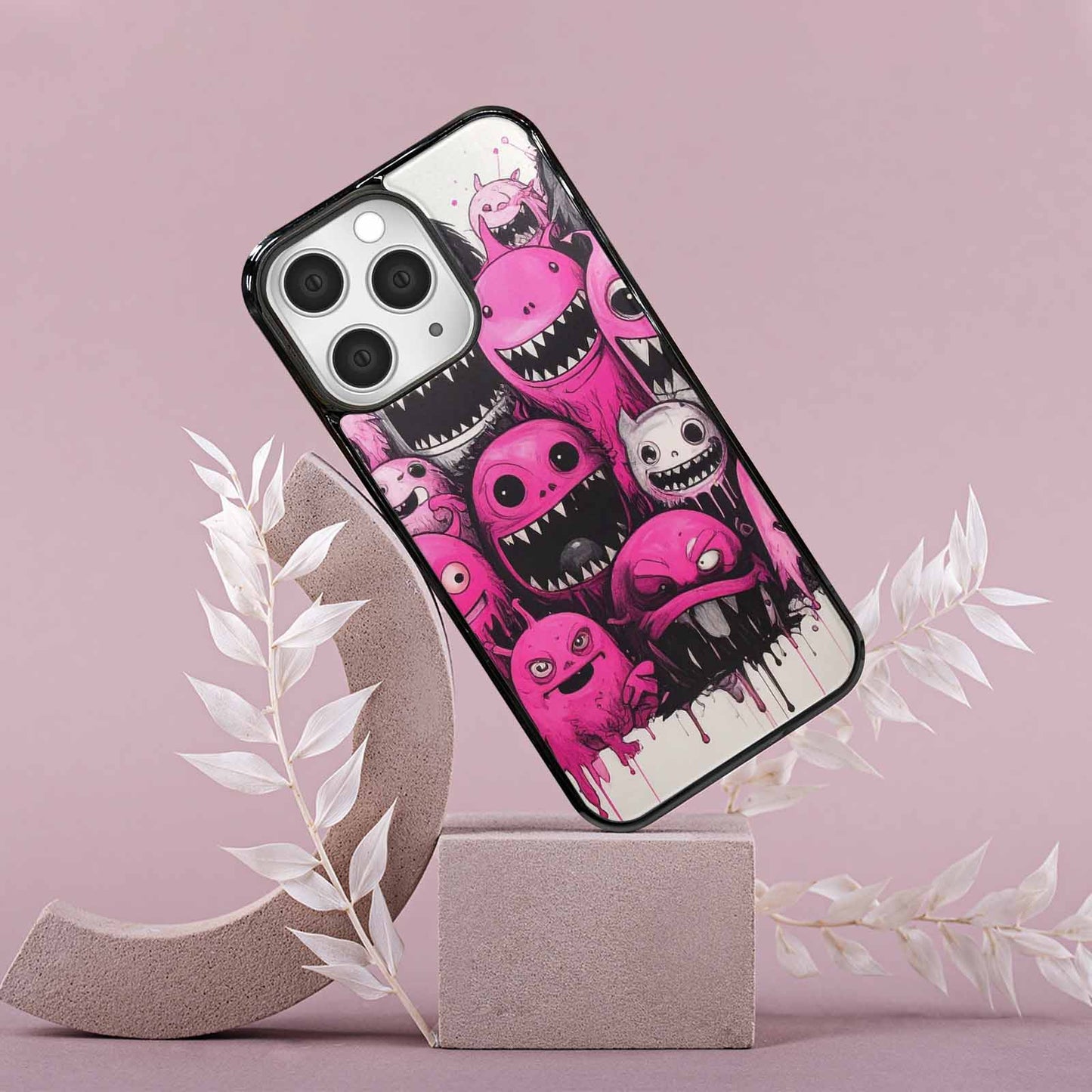 iPhone 15 Pro Max Case — Monsters General Black Pink Ink Cartoon, Unique Phone Case Design