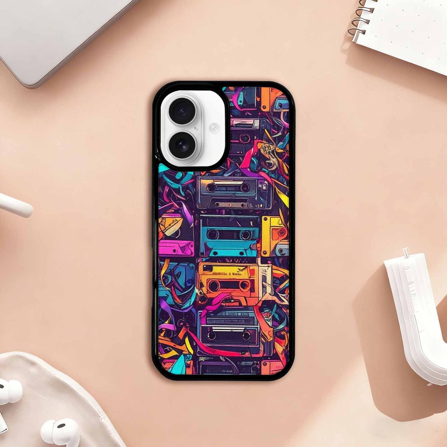 iPhone 17 Case — Retro Cassette Tape Pattern Retro Vintage, Custom Art Phone Cover