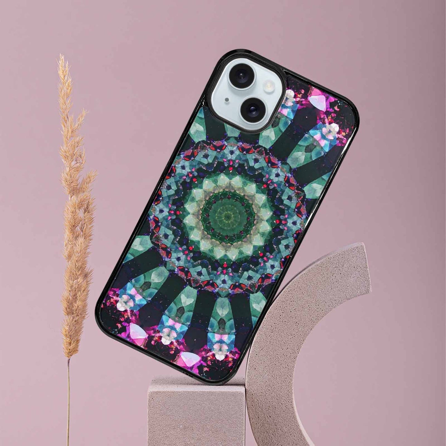 iPhone 15 Plus Case — Crystal Mandala Art Seamless Pattern Vibrant, Original Design Phone Case