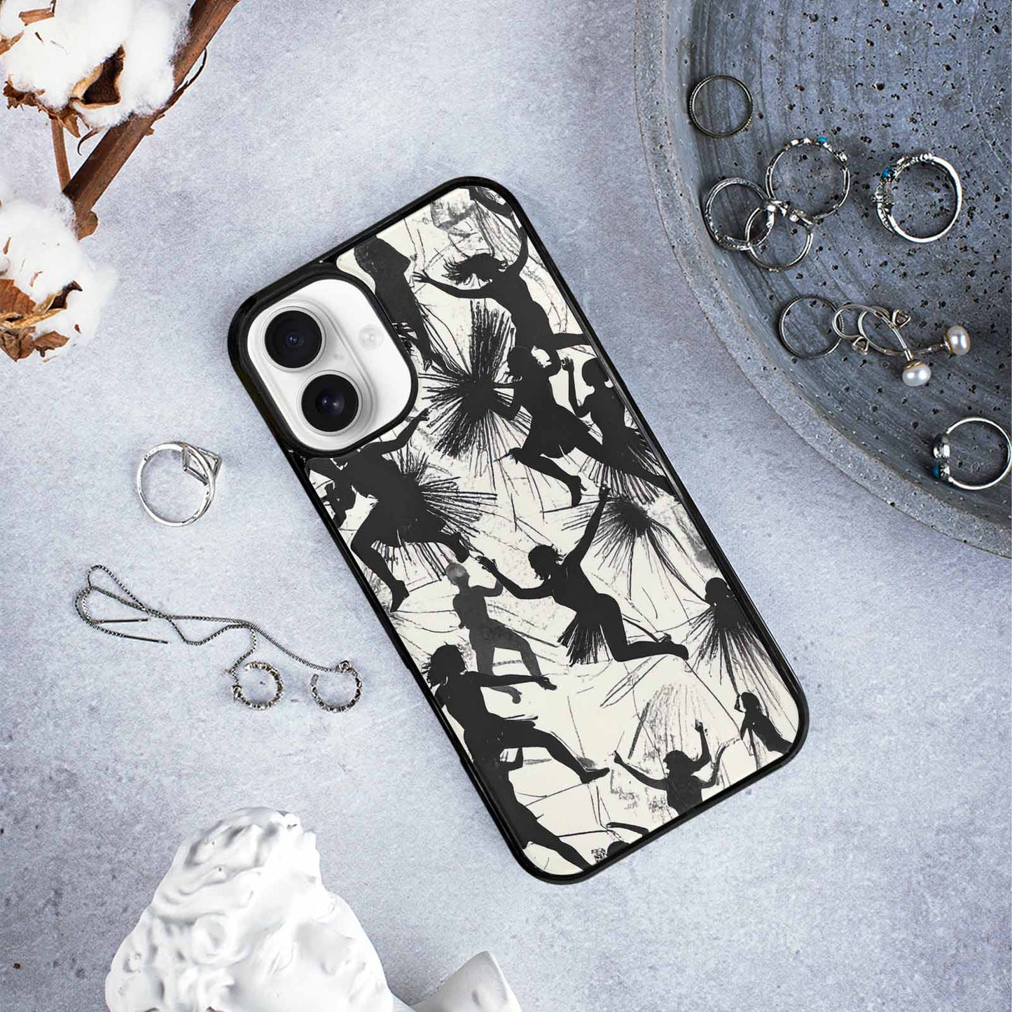 iPhone 16 Plus Case — Bold Dancing Figure Line Art Pattern, Custom Printed Phone Case