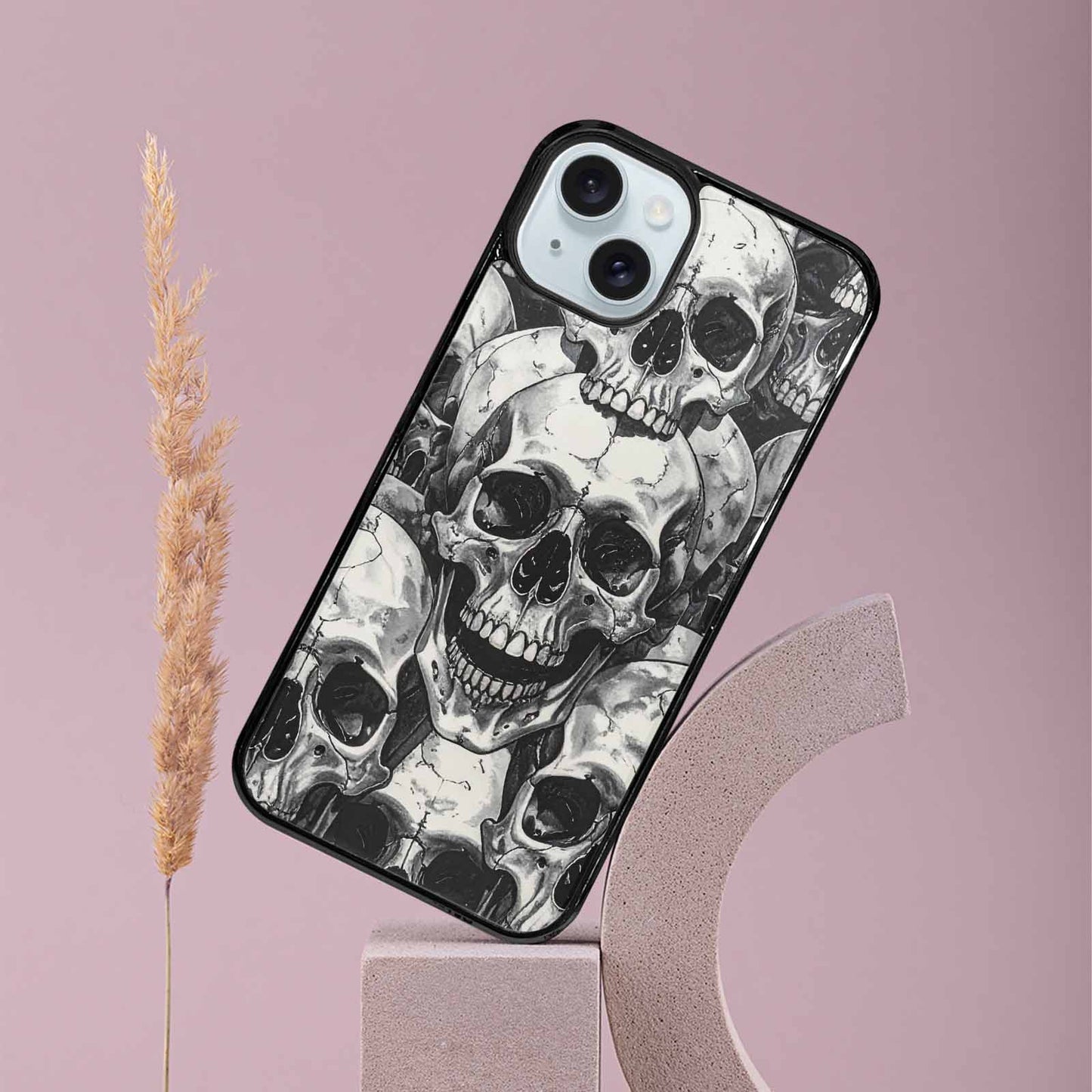 iPhone 15 Plus Case — Tessellated Human Skulls Custom, Unique Phone Case Design
