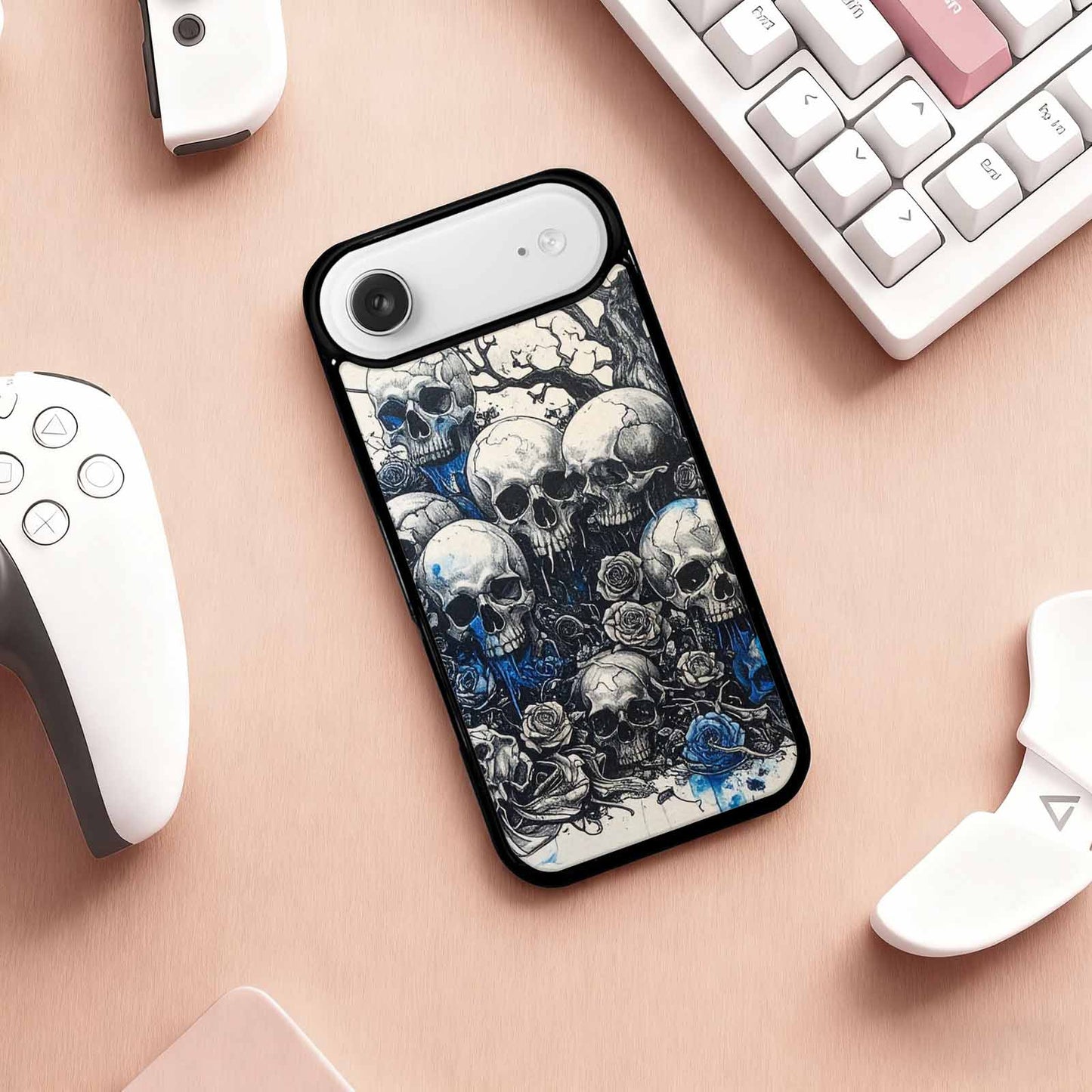 iPhone 17 Air Case — Black Blue Ink Skull And Gothic, Custom Art Phone Cover