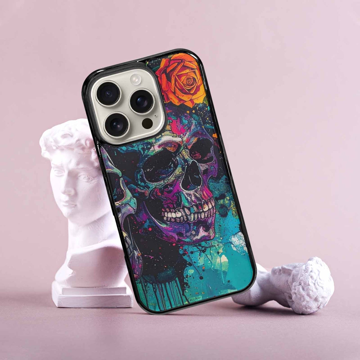 iPhone 16 Pro Case — Skulls Roses Acid Wash, Custom Art Phone Cover