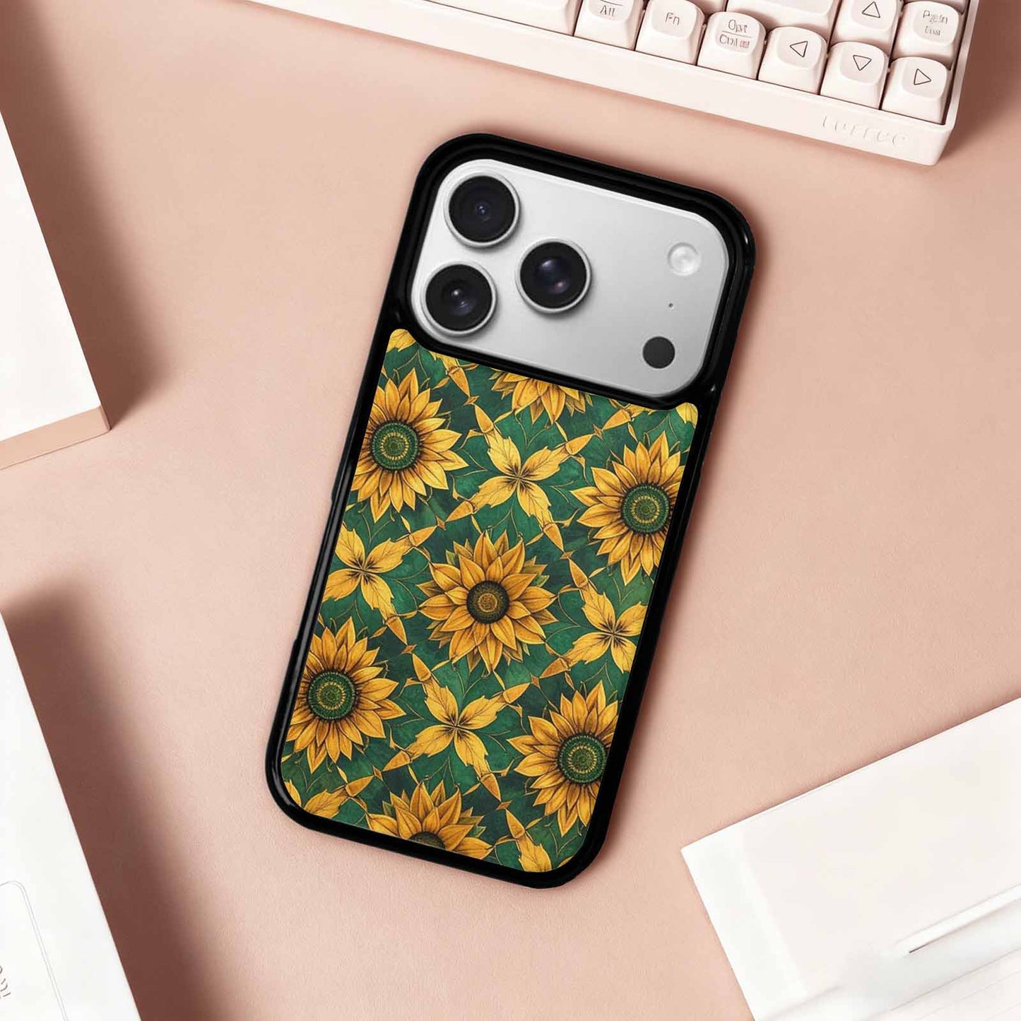 iPhone 17 Pro Case — Sunflower Motifs Arranged In A Floral, Custom Print Case Cover