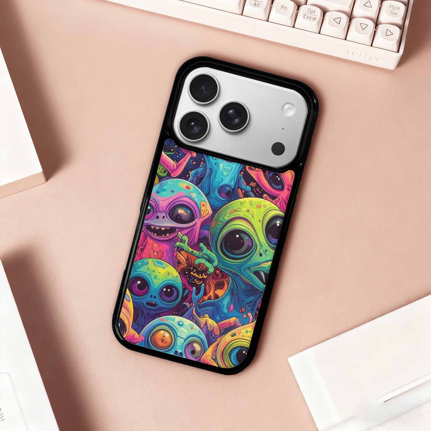 iPhone 17 Pro Case — Seamless Tileable Pattern Of Overlapping Alien, Custom Designed Case Cover
