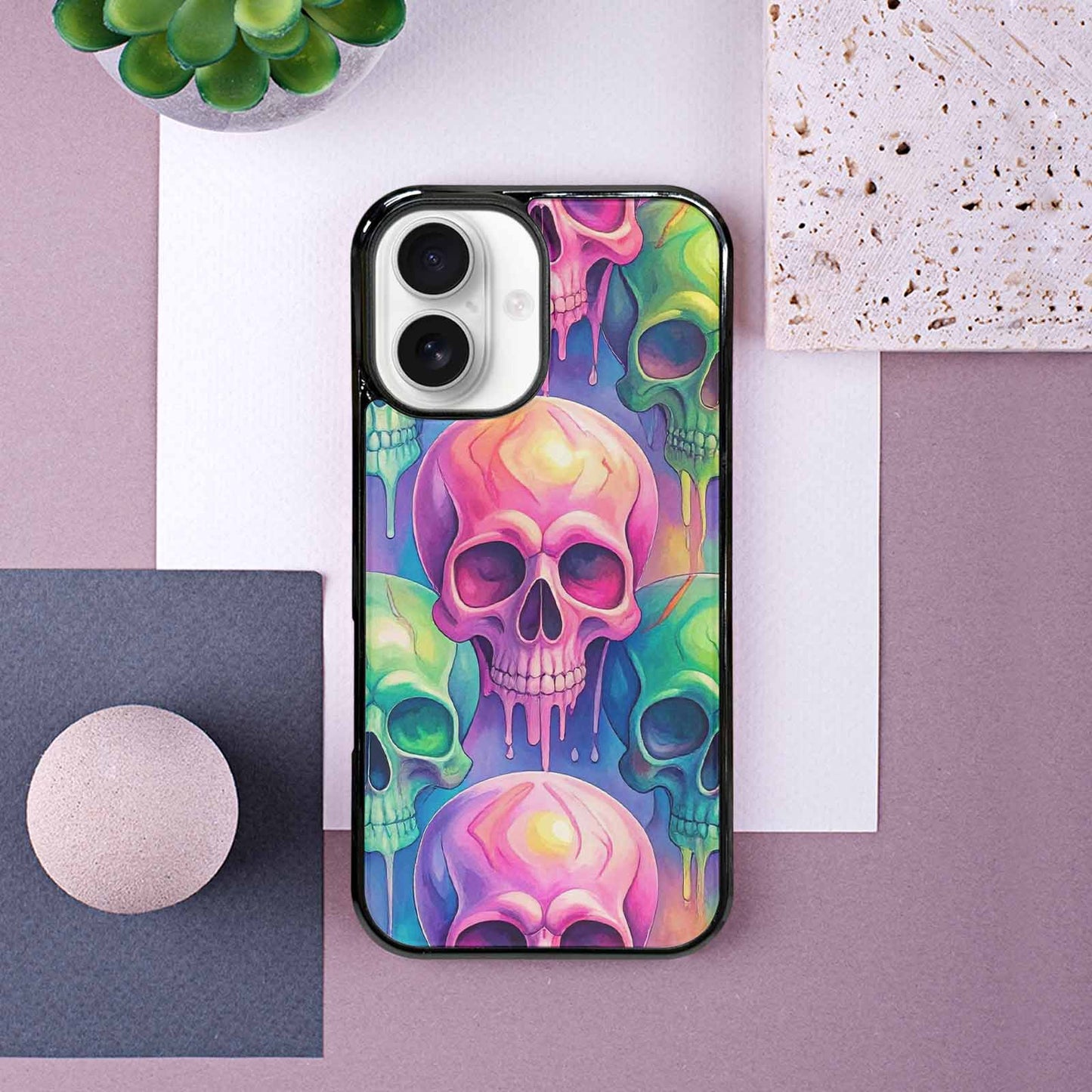 iPhone 16 Case — Candy Color Dripping Skulls Custom, Custom Designed Case Cover