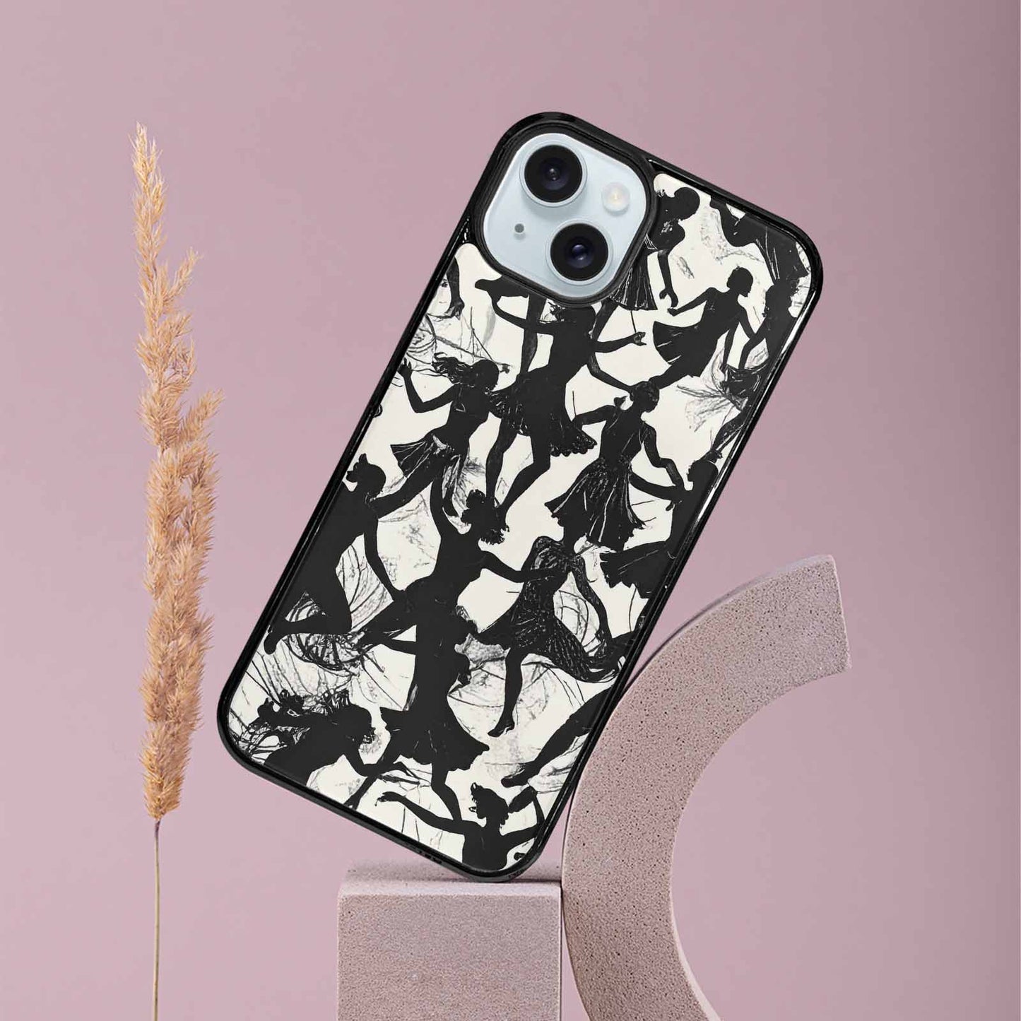 iPhone 15 Plus Case — Bold Dancing Figure Line Art Pattern, Custom Designed Case Cover