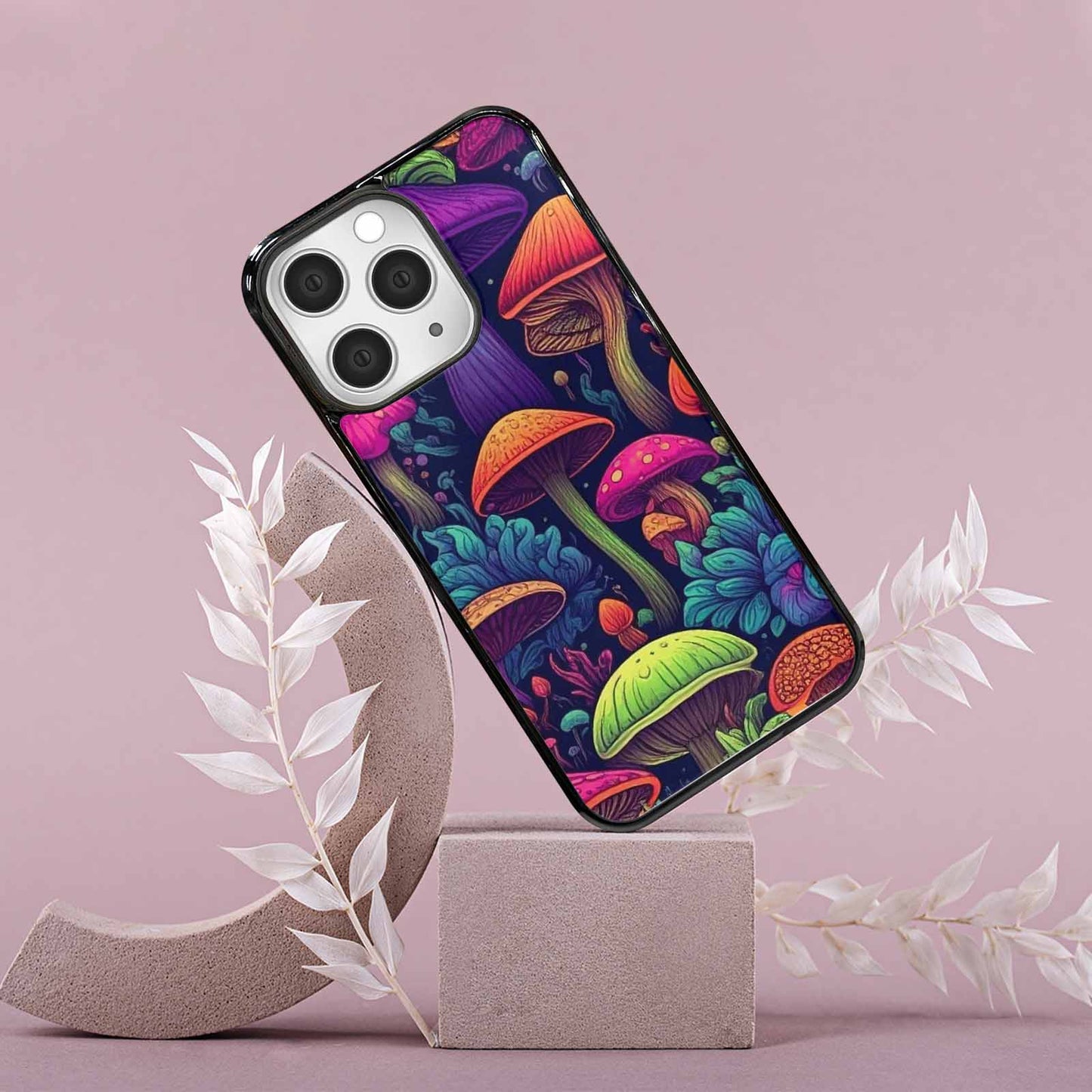 iPhone 15 Pro Max Case — Mushroom Psychedelic Art Seamless Pattern Vibrant, Custom Printed Phone Case
