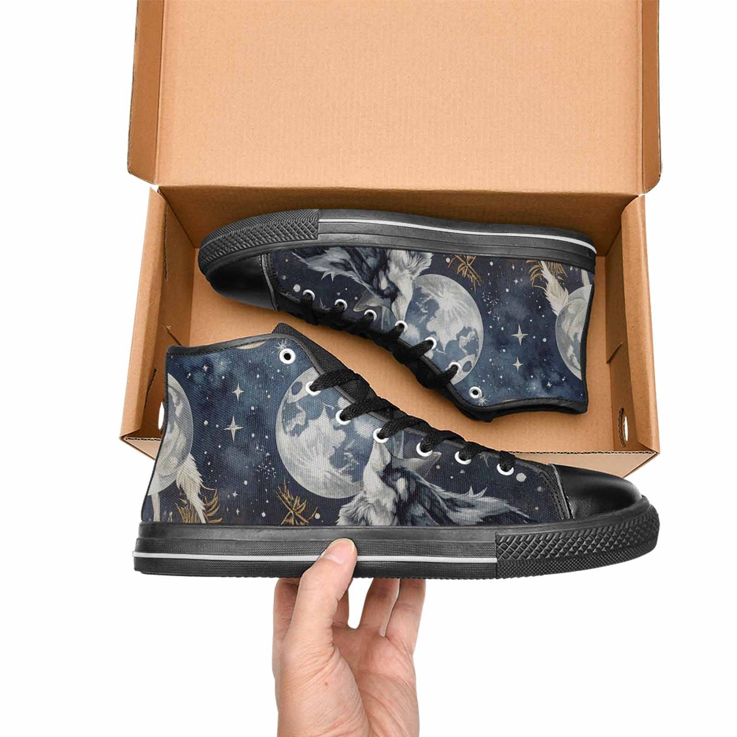 MEN'S Wolf Silhouette Moon High Top Canvas Dark Academia Sneakers
