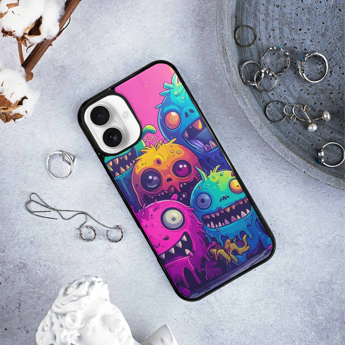 iPhone 16 Plus Case — Overlapping Endlessly No Empty Space Monsters, Custom Print Case Cover