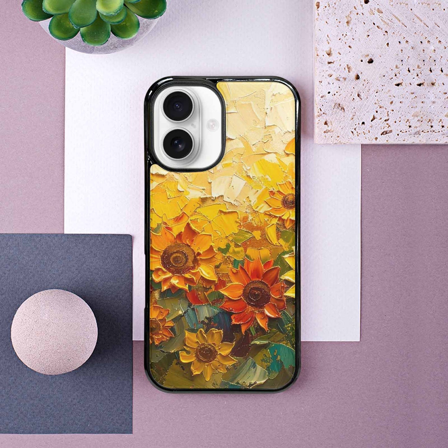 iPhone 16 Case — Impressionist Sunflower Brushstroke Pattern Hundreds Of, Custom Made Phone Cover