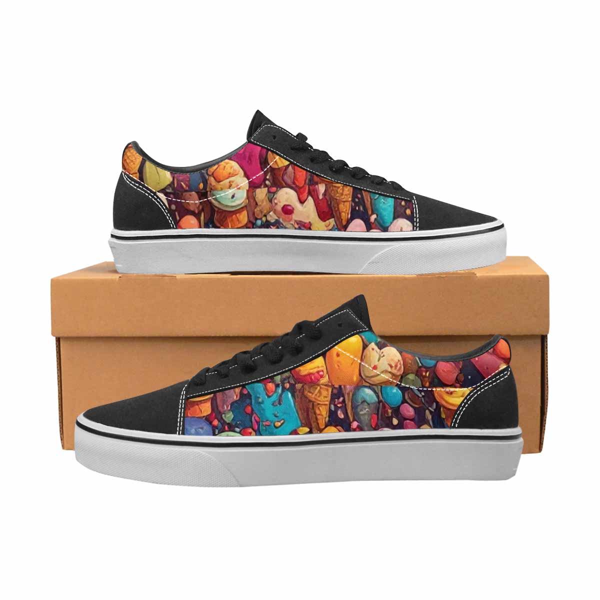 WOMEN'S Ice Cream Motif Ice Lace-Up Canvas Vibrant Chaos Sneakers