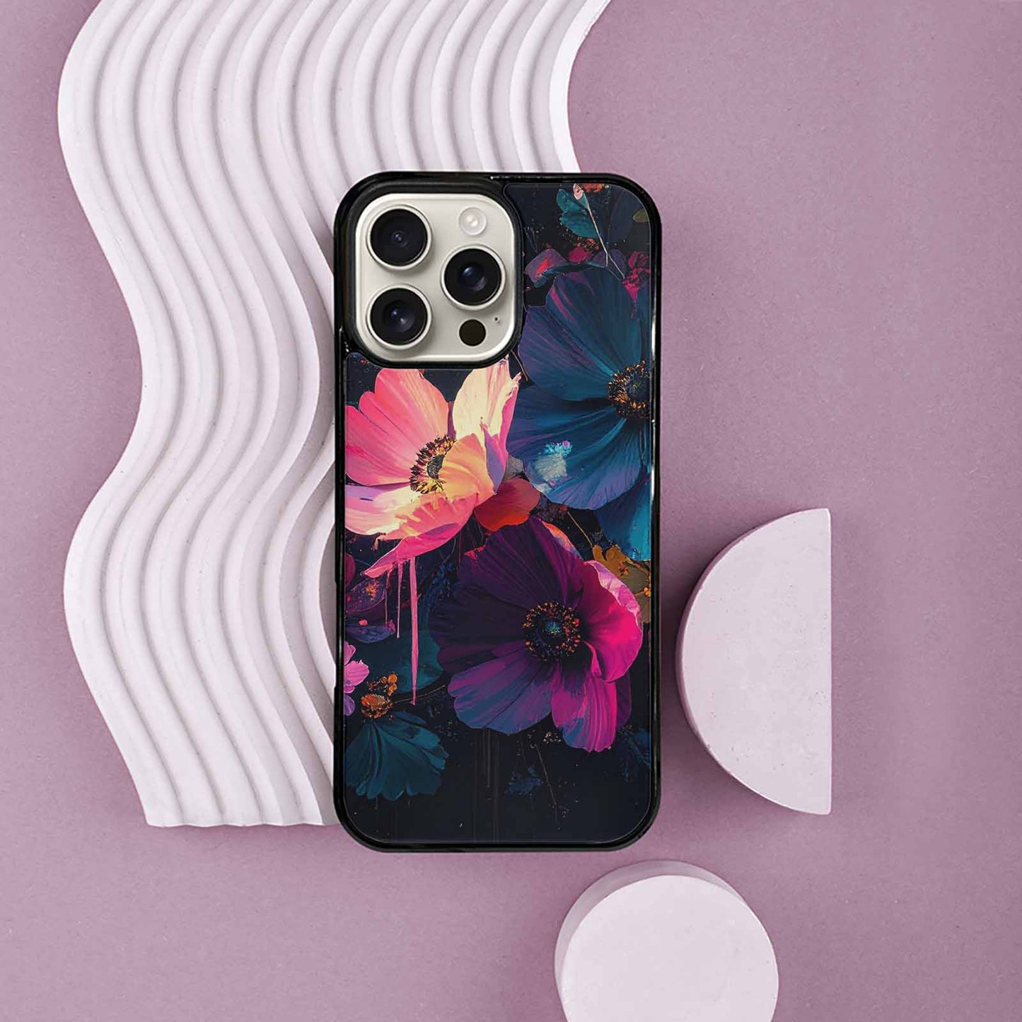 iPhone 16 Pro Max Case — Shadowy Glitch Floral Pattern Hundreds Of, Custom Made Phone Cover