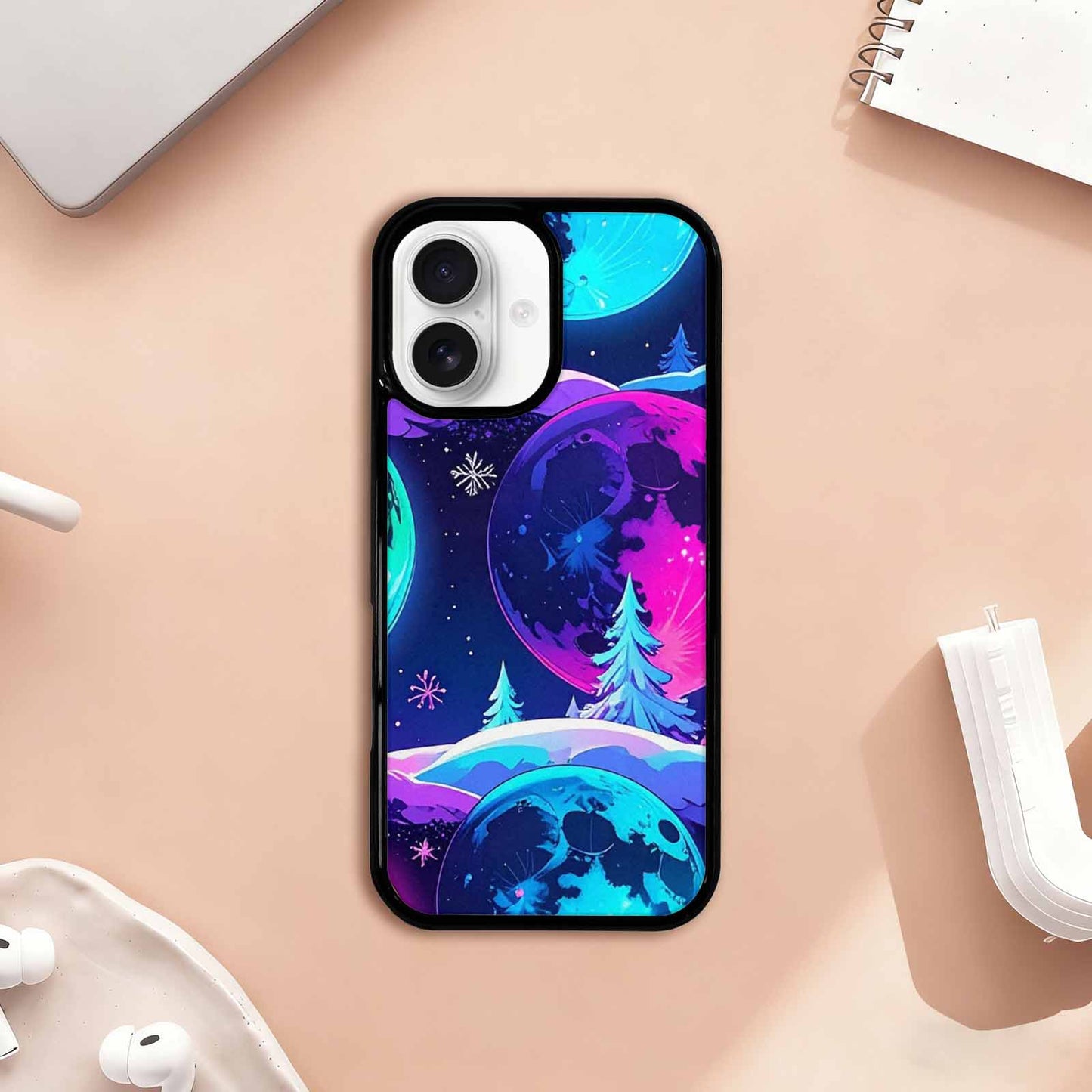 iPhone 17 Case — Neon Winter Moon Cartoon Cute, Customized Protective Case