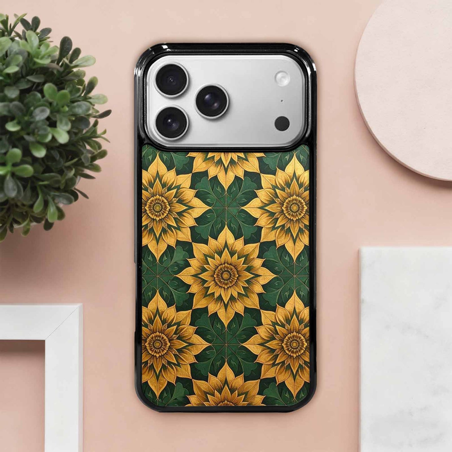 iPhone 17 Pro Max Case — Sunflower Motifs Arranged In Floral, Custom Phone Case