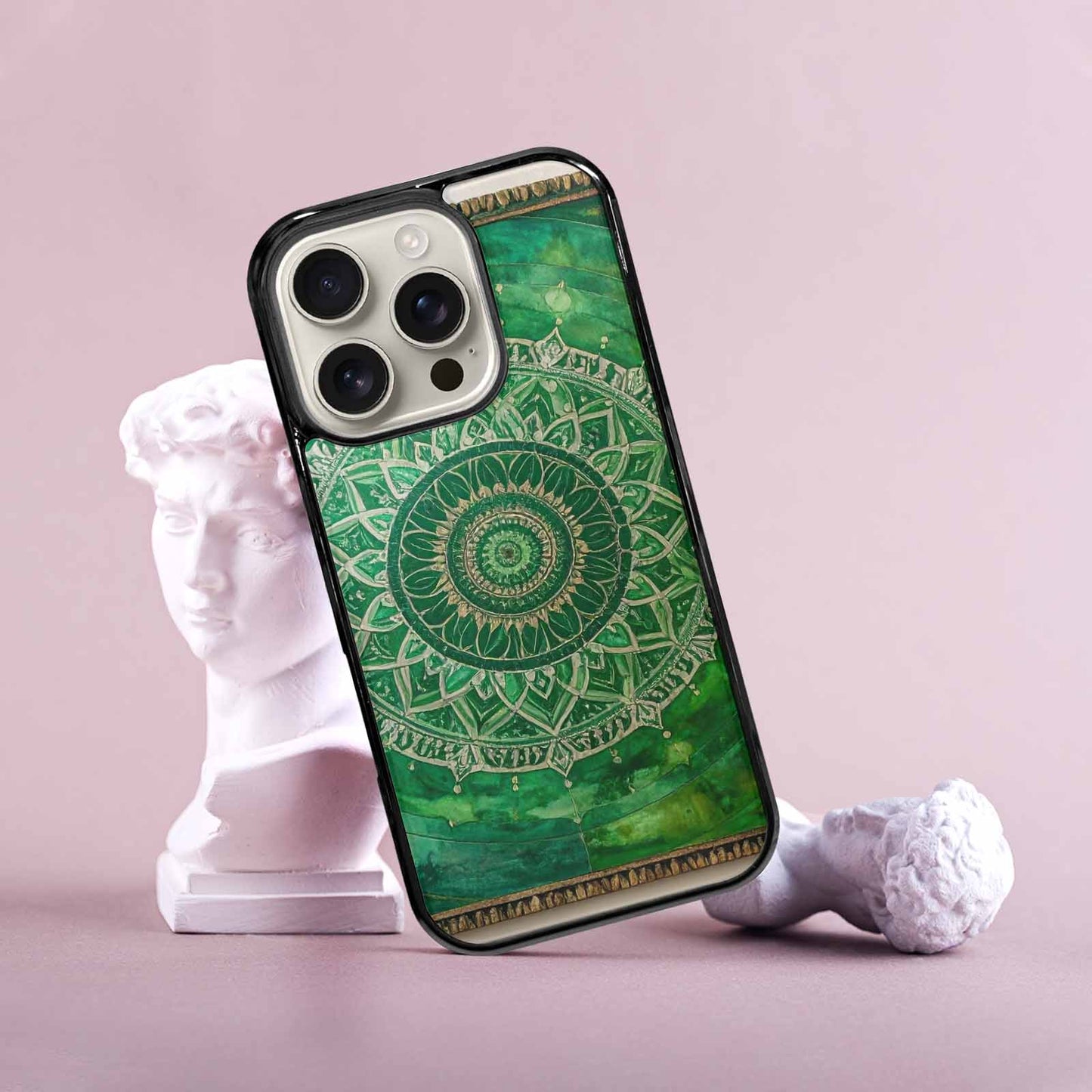 iPhone 16 Pro Case — Green Mandala Bohemian Print Edge To, Personalized Phone Case