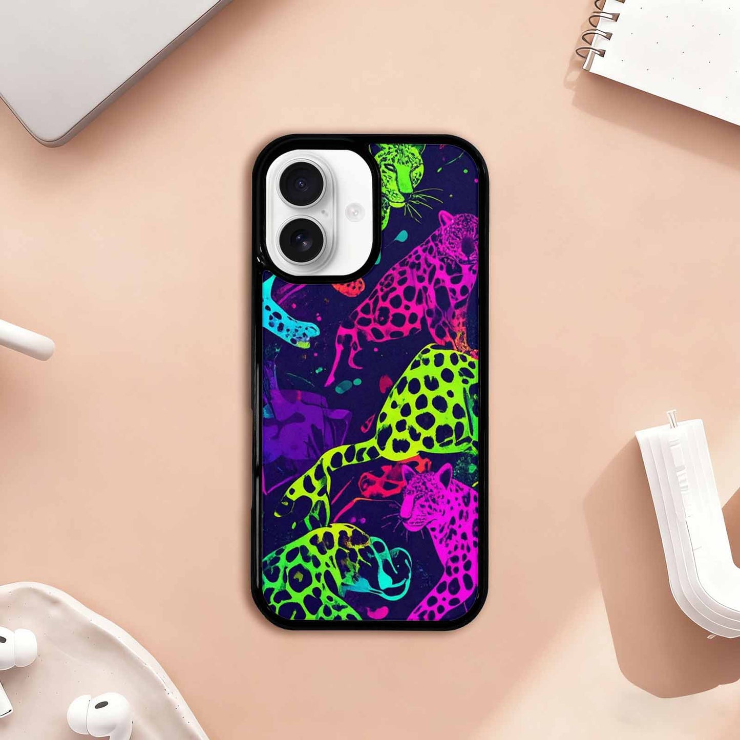 iPhone 17 Case — Leopard Print Neon Seamless Animal Print, Custom Printed Phone Case