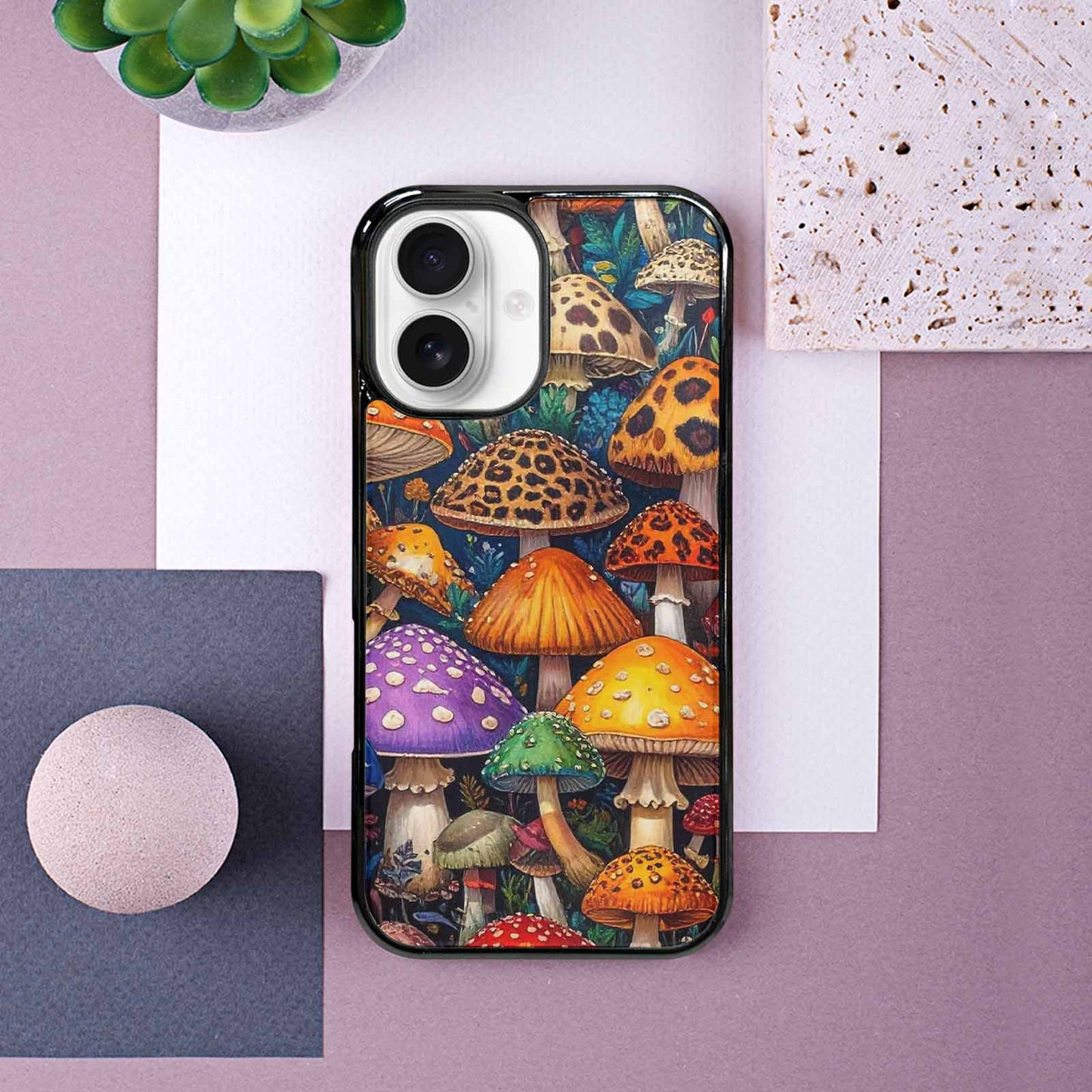 iPhone 16 Case — Mushrooms Pattern Hundreds Of 0x7, Custom Designed Case Cover