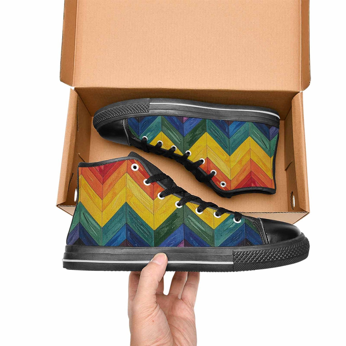 MEN'S Progress Pride Flag High Top Canvas Vibrant Chaos Shoes