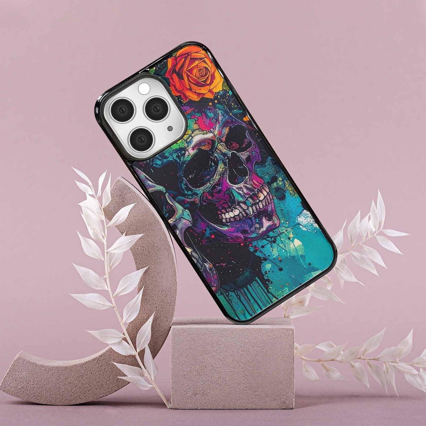 iPhone 15 Pro Max Case — Skulls Roses Acid Wash, Personalized Phone Case