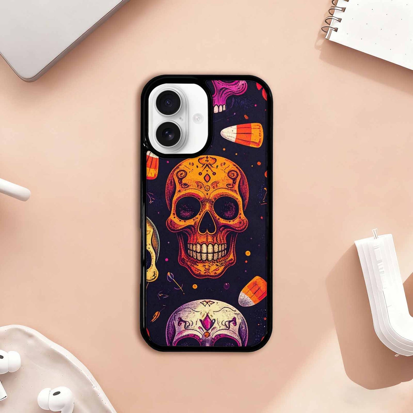 iPhone 17 Case — Halloween Art Print Edge Gothic Skulls, Personalized Phone Case