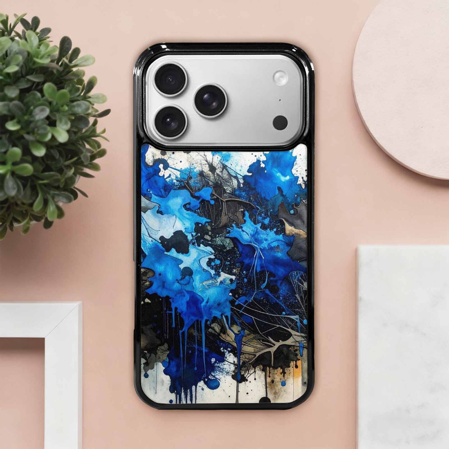 iPhone 17 Pro Max Case — Black & Blue Ink Camo, Unique Phone Case Design